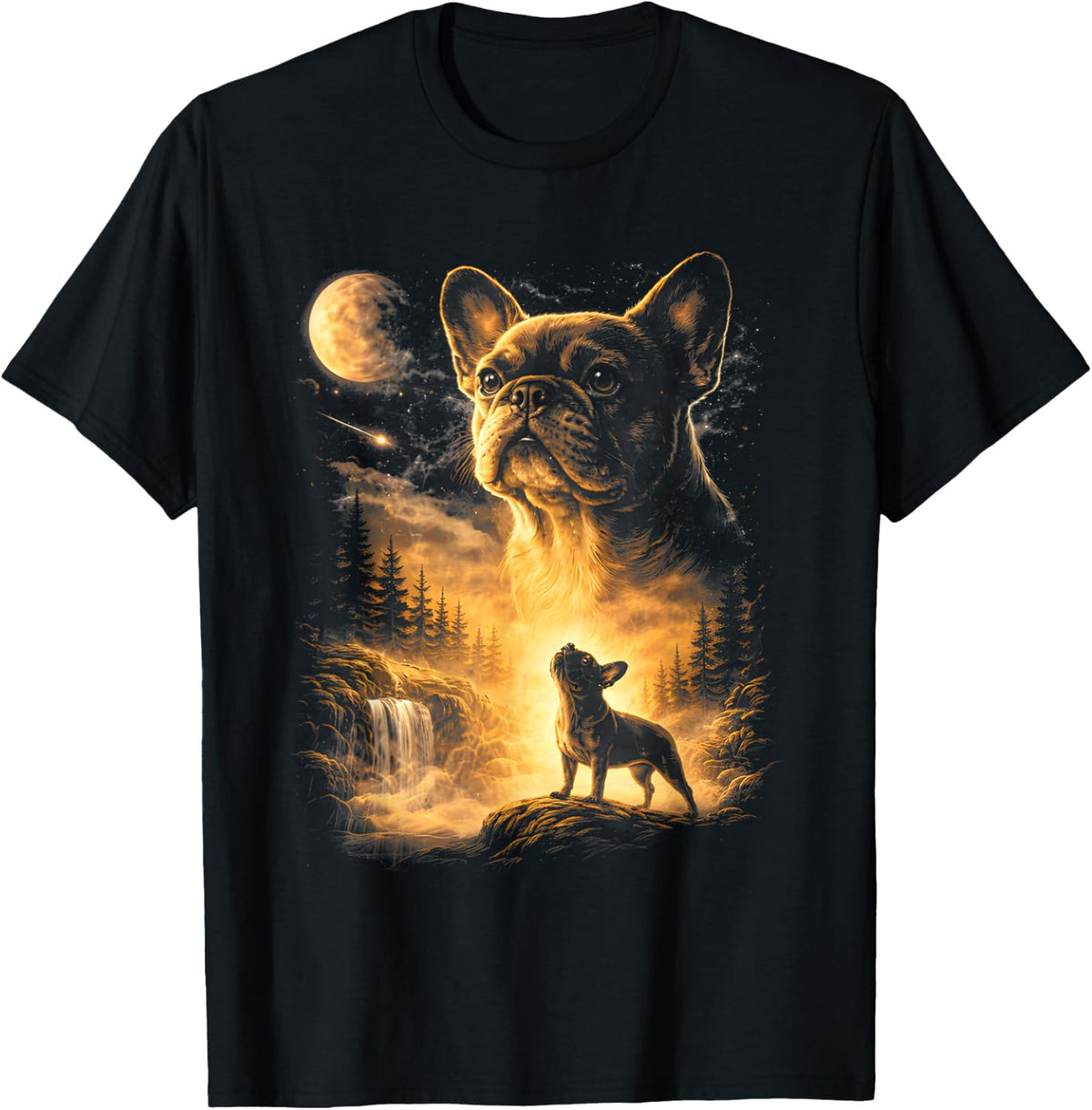 French Bulldog Howling to The Moon Meme 90s Animal Graphic T-Shirt