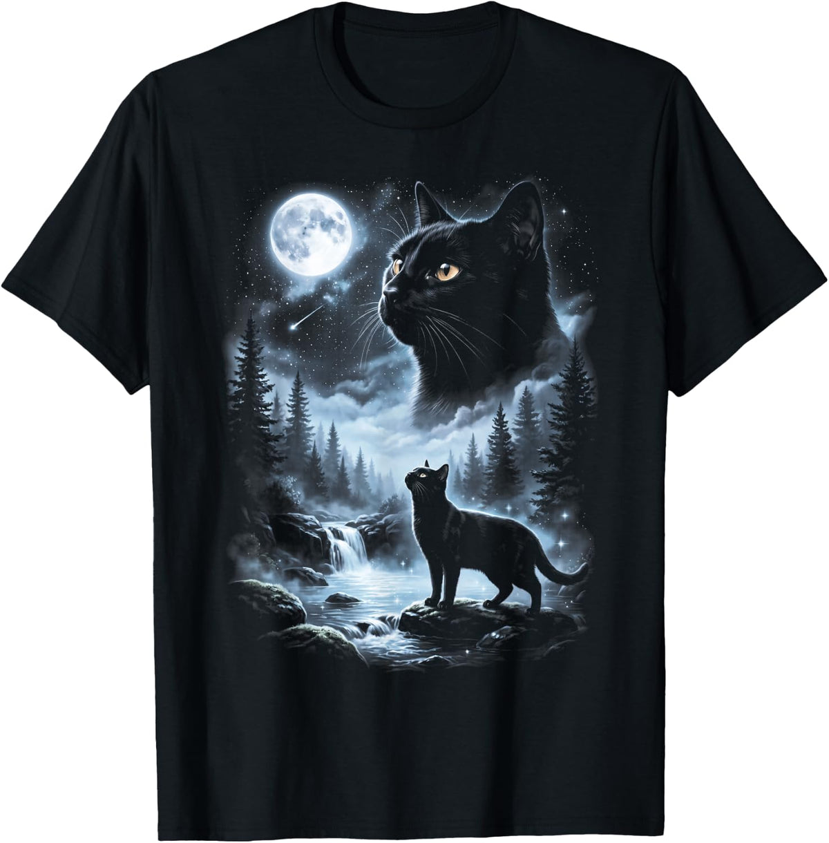 Black Cat Howling at Moon 90's Retro T-Shirt