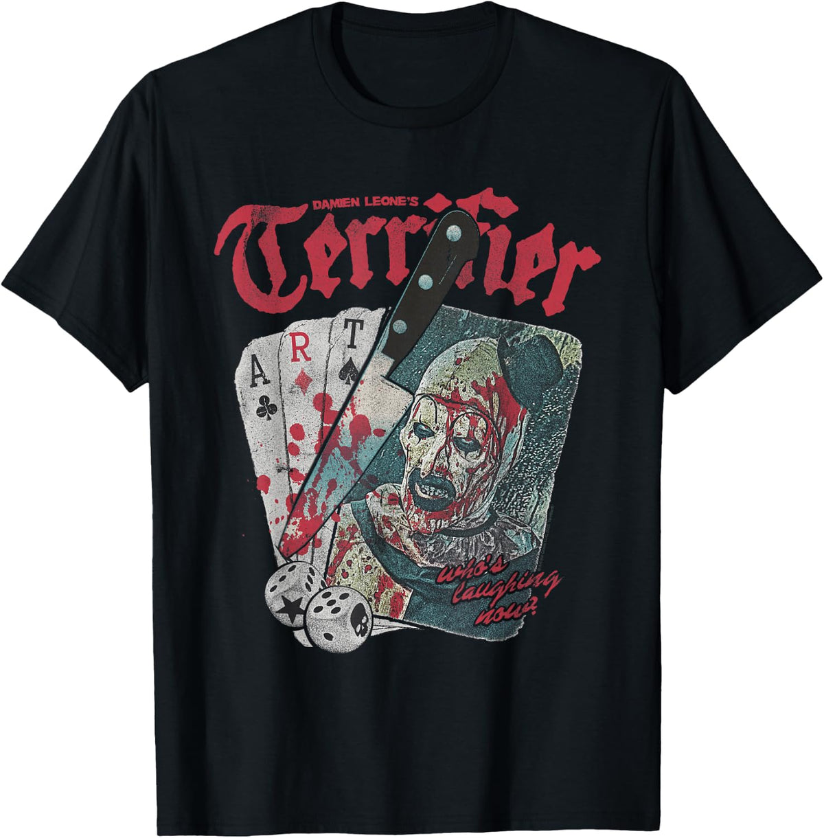 Terrifier Cards and Dice Art the Clown Bloody Knife Horror T-Shirt