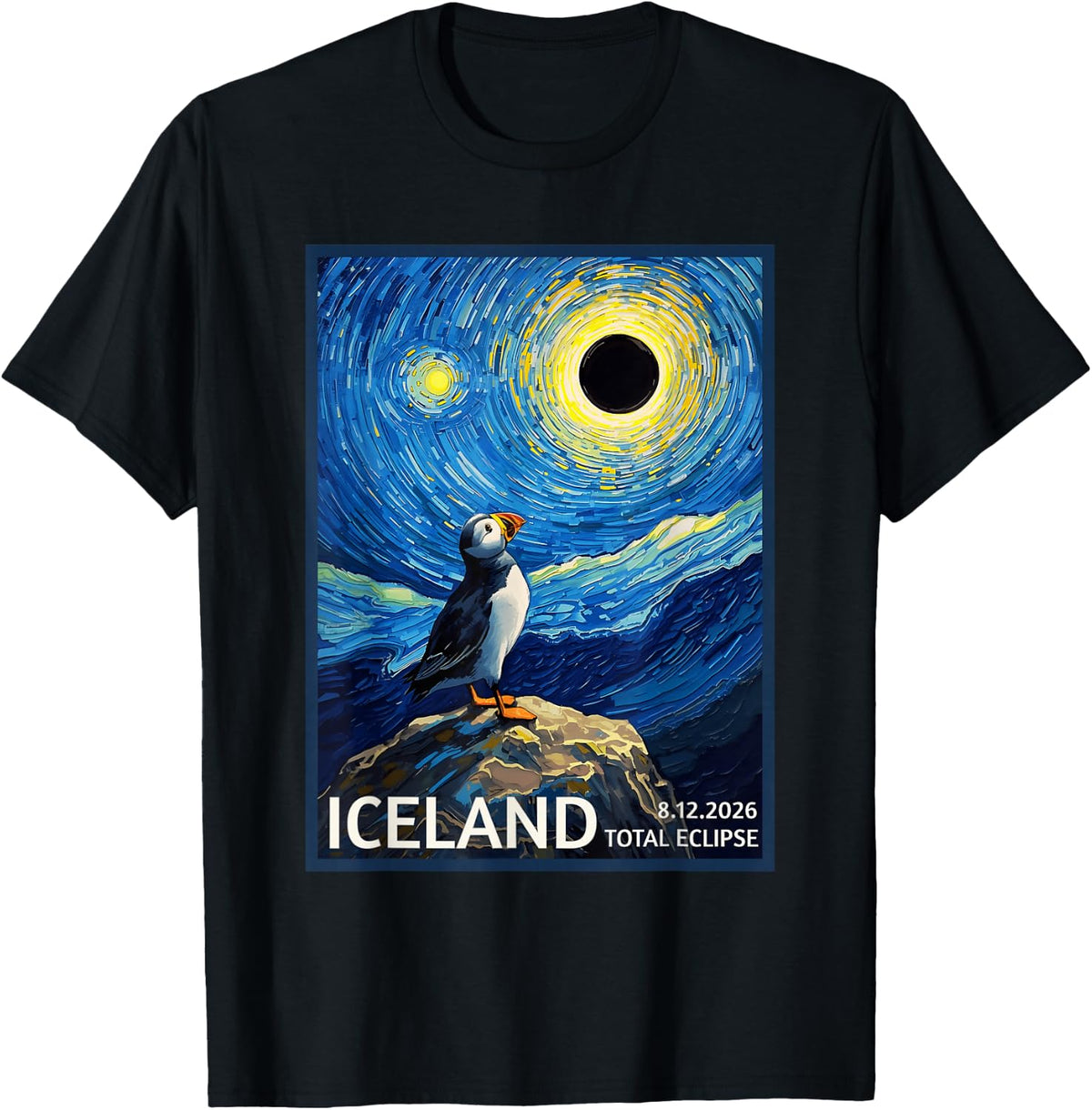 Total Solar Eclipse 08.12.2026 Iceland Puffin Starry Night T-Shirt