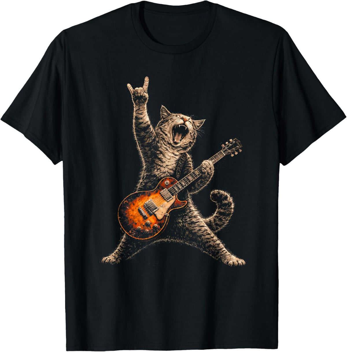 Funny Cat Playing Guitar Shirt Cat Guitarist Rock and Roll T-Shirt
