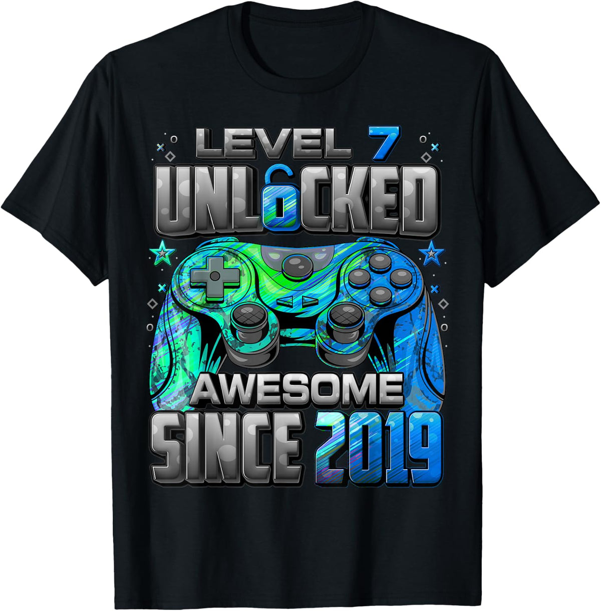 Level 7 Unlocked Awesome Since 2019 7th Birthday Gaming T-Shirt