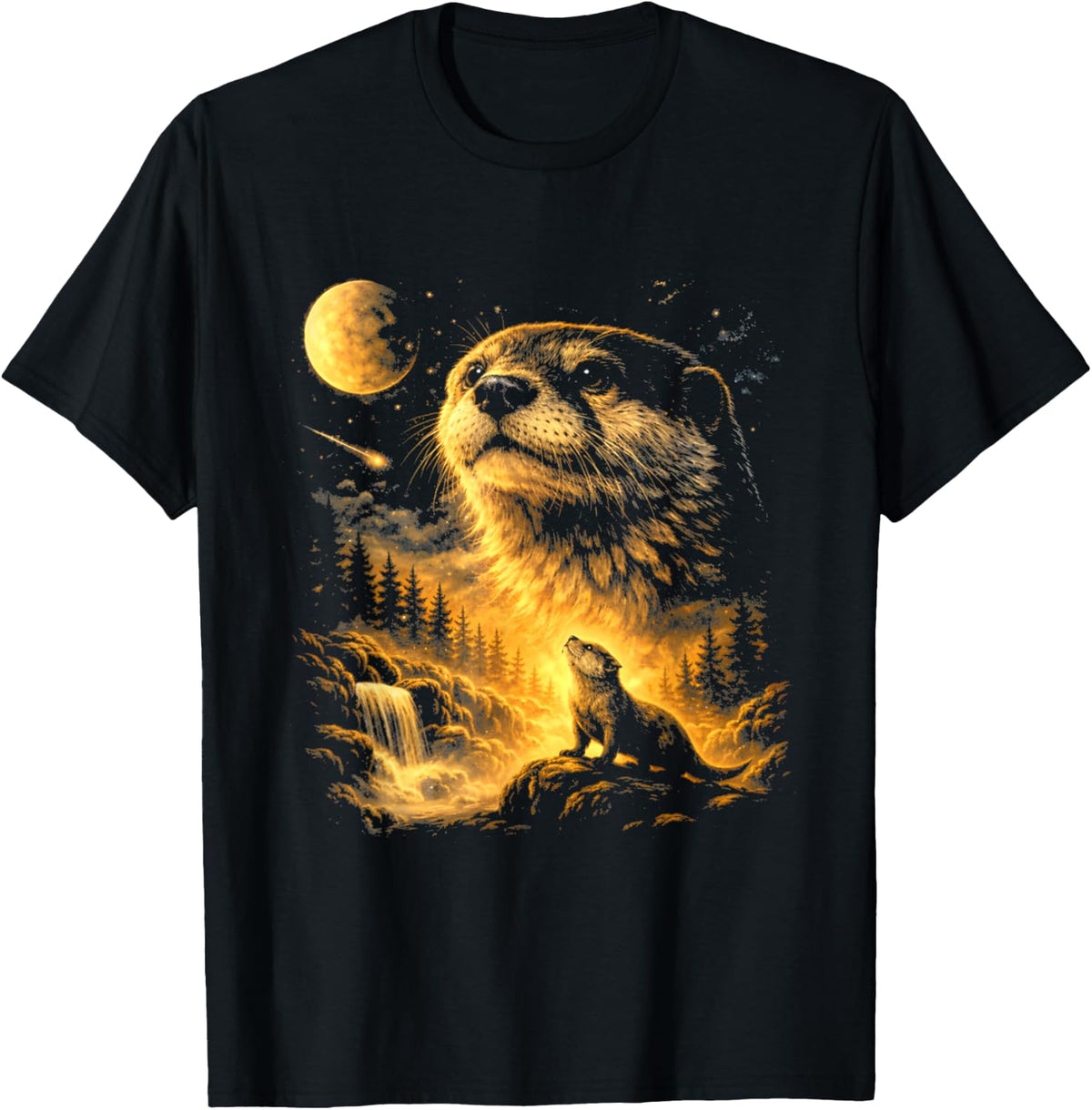 Retro Otter Howling to The Moon Meme 90s Animal Meme Graphic T-Shirt