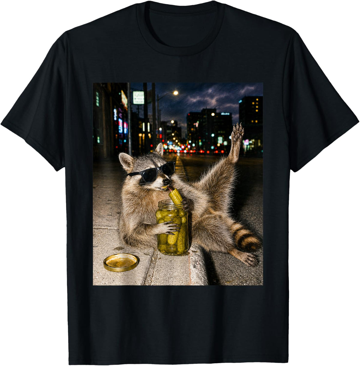 Funny Raccoon Eating Pickles Meme Men Women T-Shirt
