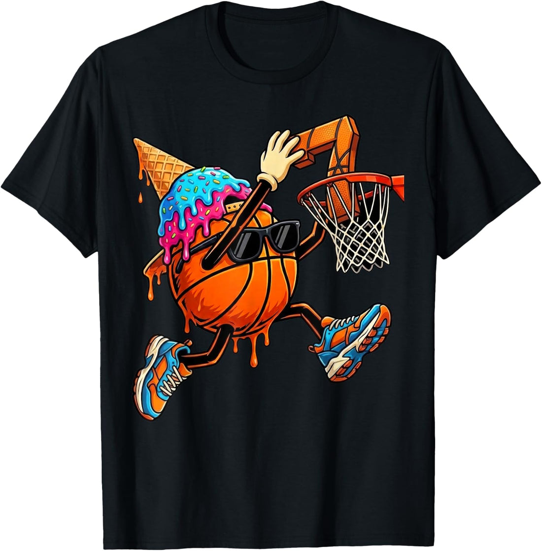 7th Birthday Basketball Drip Ice Cream 7 Years Old Boys Kids T-Shirt