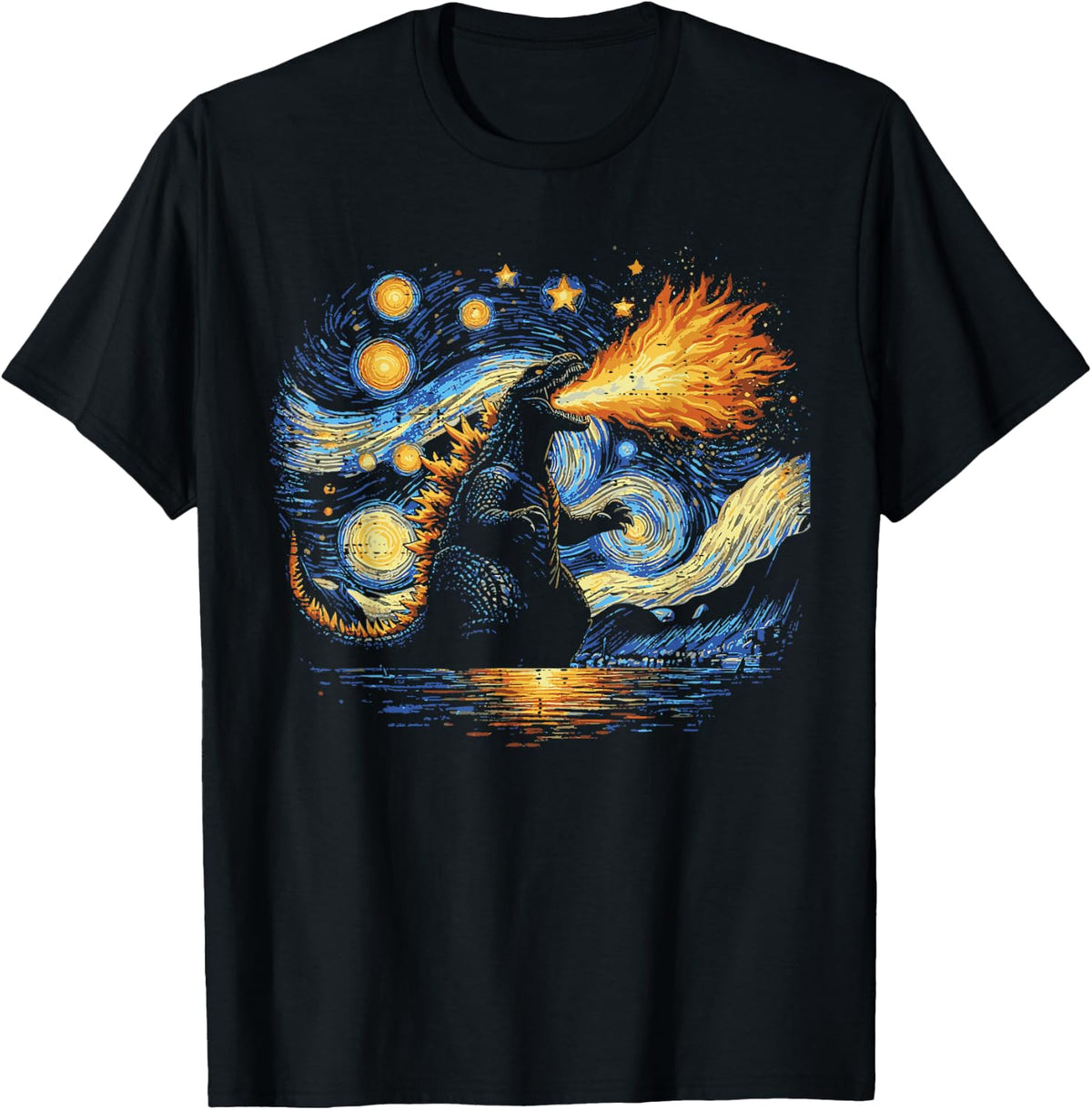 Japanese Starry Night Kaiju Funny Art Men Women Kids T-Shirt