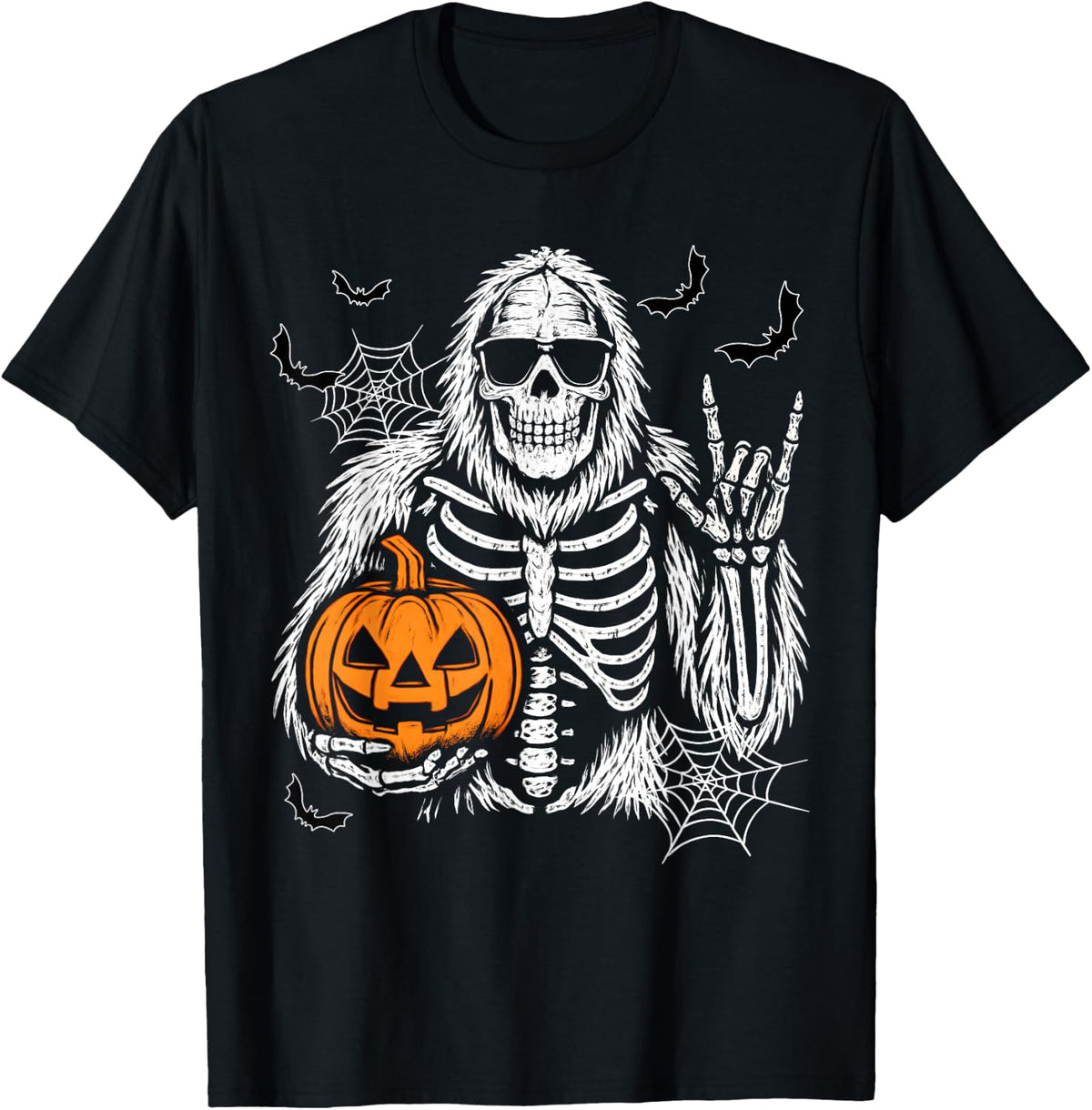 Spooky Bigfoot Jack O Lantern Skeleton Halloween Boys Mens T-Shirt