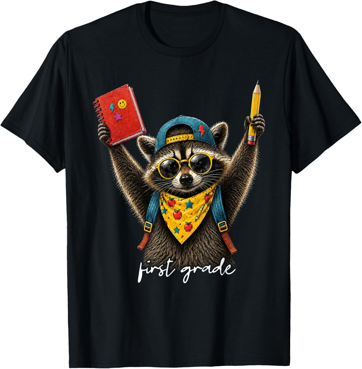 First Grade Boys Girls Kids Raccoon Back to School First Day T-Shirt