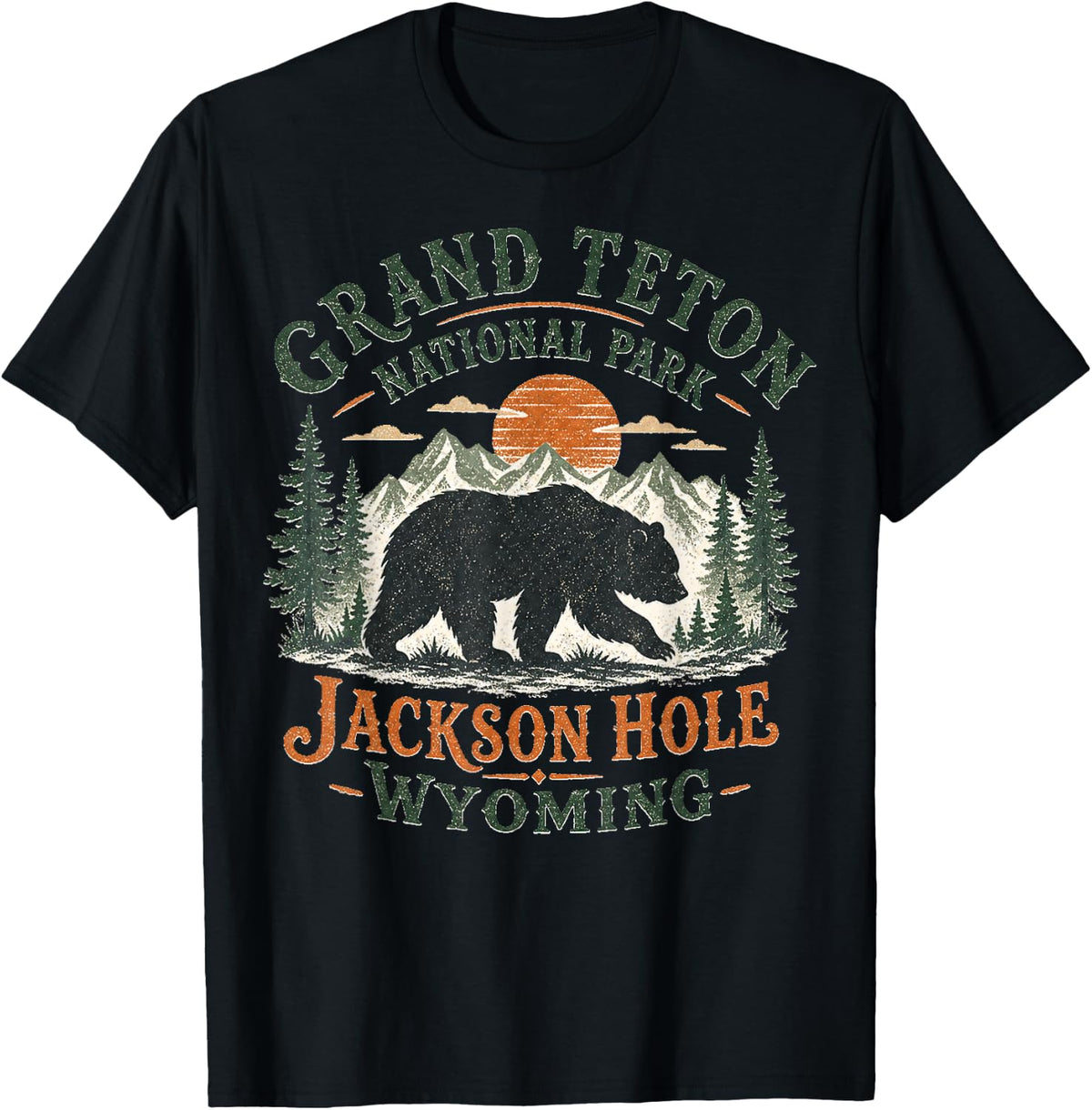 Bear Silhouette in Vintage Grand Teton National Park T-Shirt