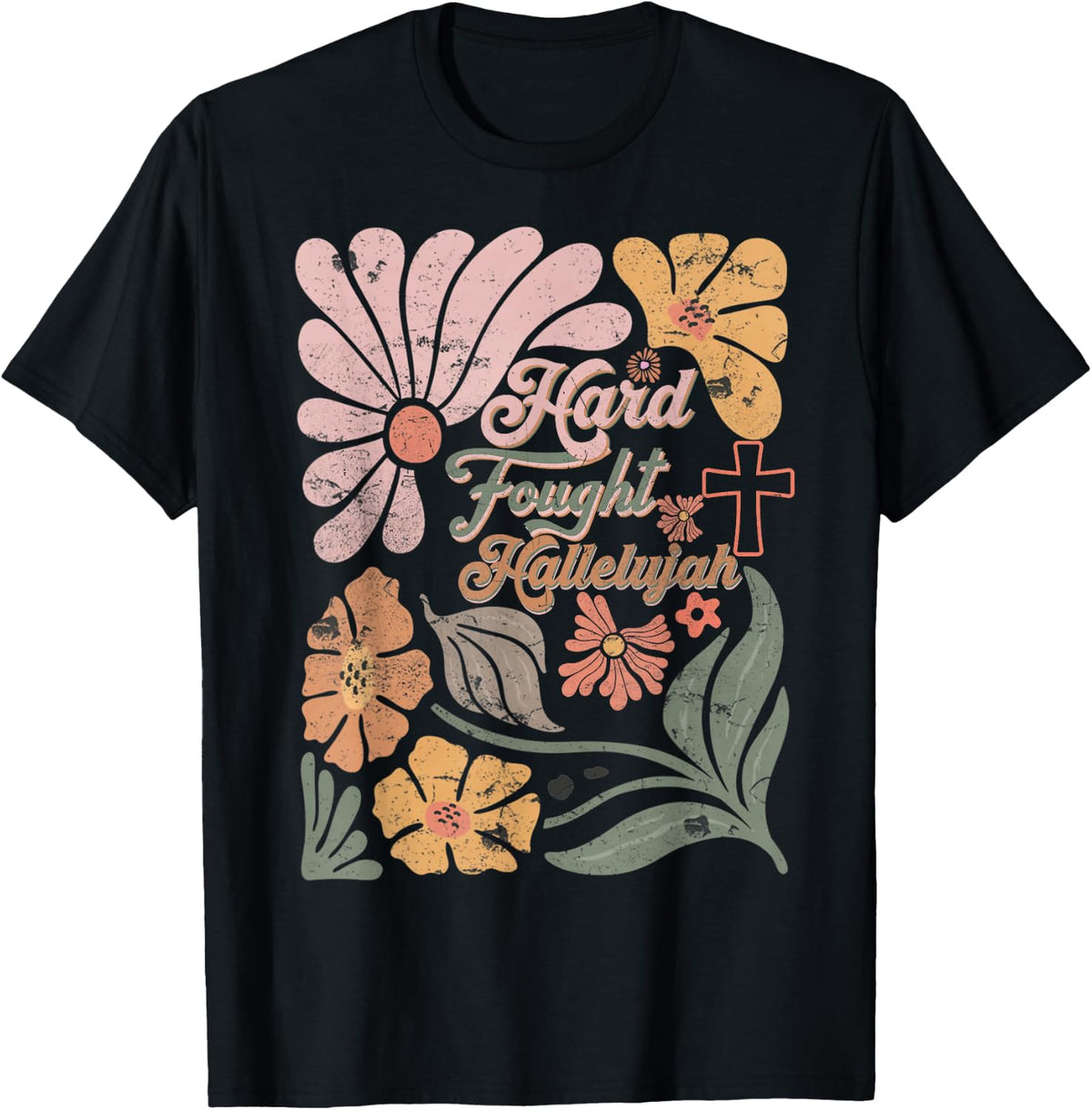Christian Shirts for Men and Women Hard Fought Hallelujah Boho Retro Faith Jesus Religious Graphic Tees T Shirts