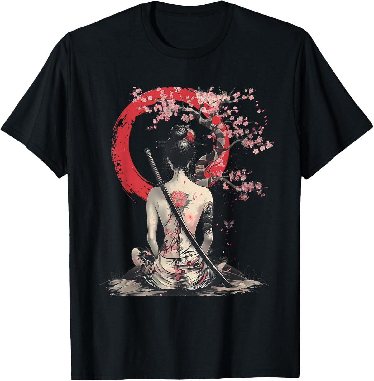 Japanese Samurai Girl Sakura Cherry Blossom Japanese Geisha T-Shirt