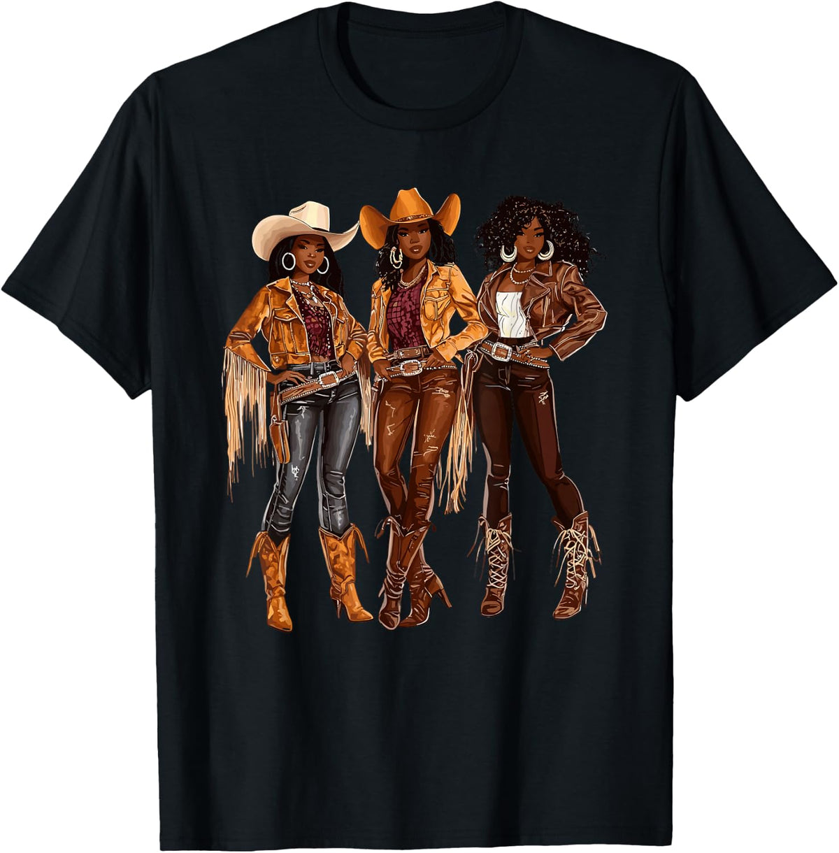 Black African American Cowgirl Western Country Rodeo Tees T Shirts Women