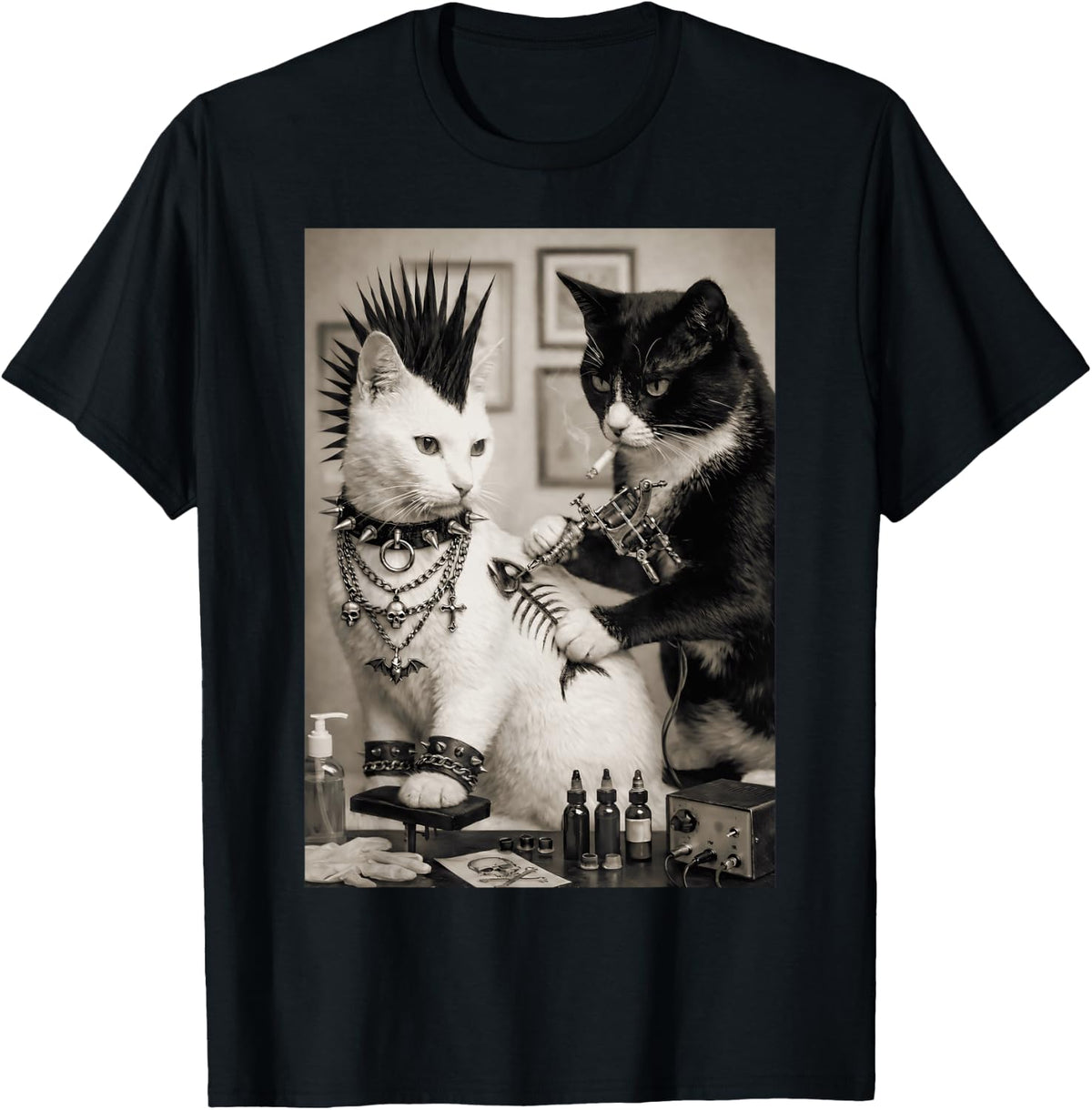 Funny Punk Tattoo Cats Rockabilly Art Meme Humor T-Shirt
