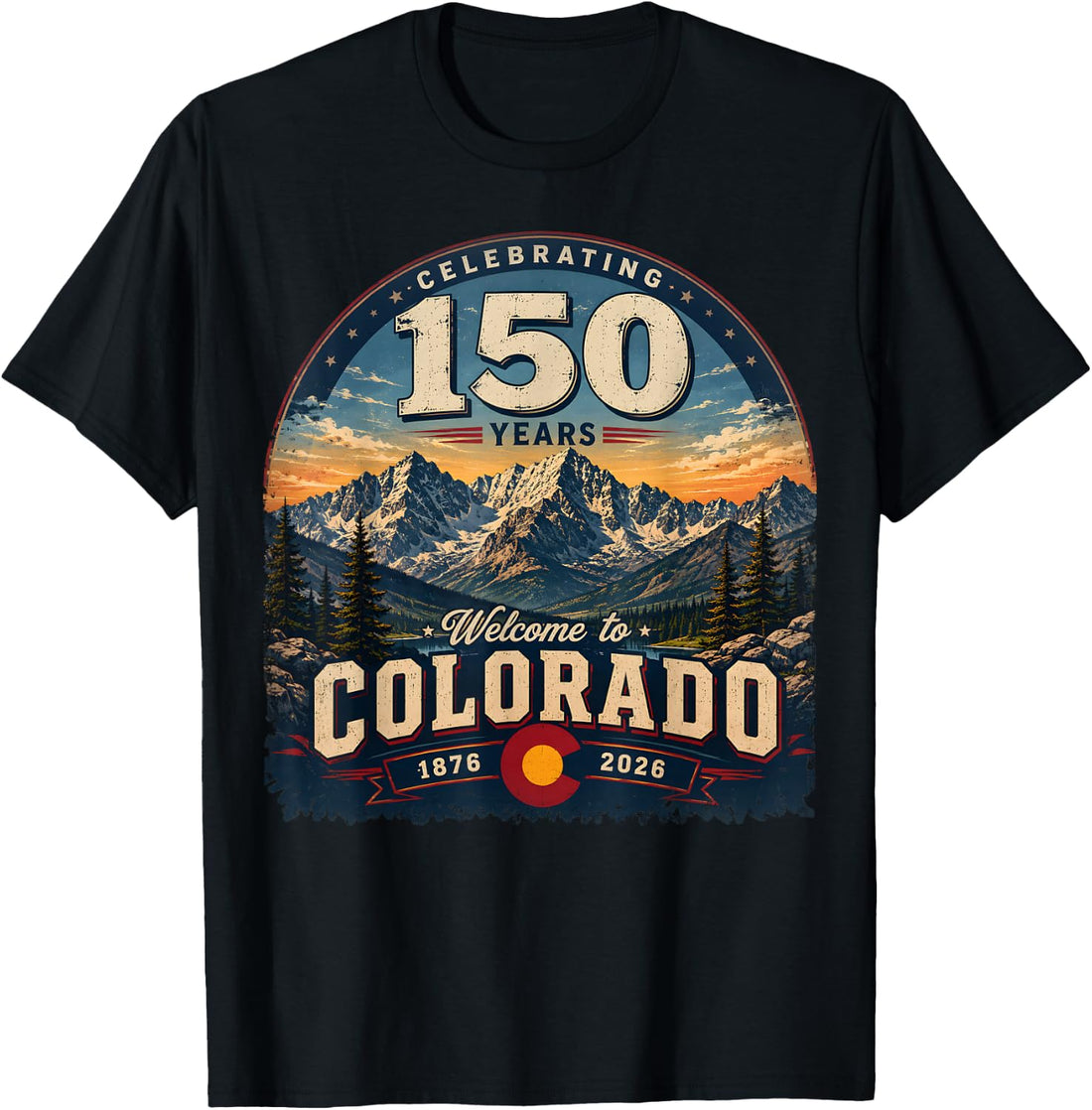 America 250 Colorado 150 Years American Flag 4th of July Tee T-Shirt
