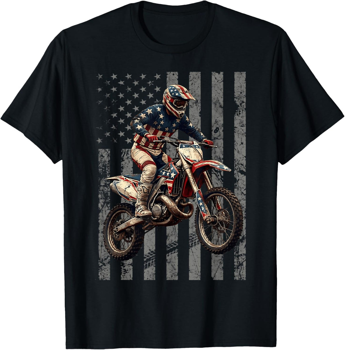 Vintage Dirt Bike Racing USA Flag Motocross Dirtbike Enduro T-Shirt