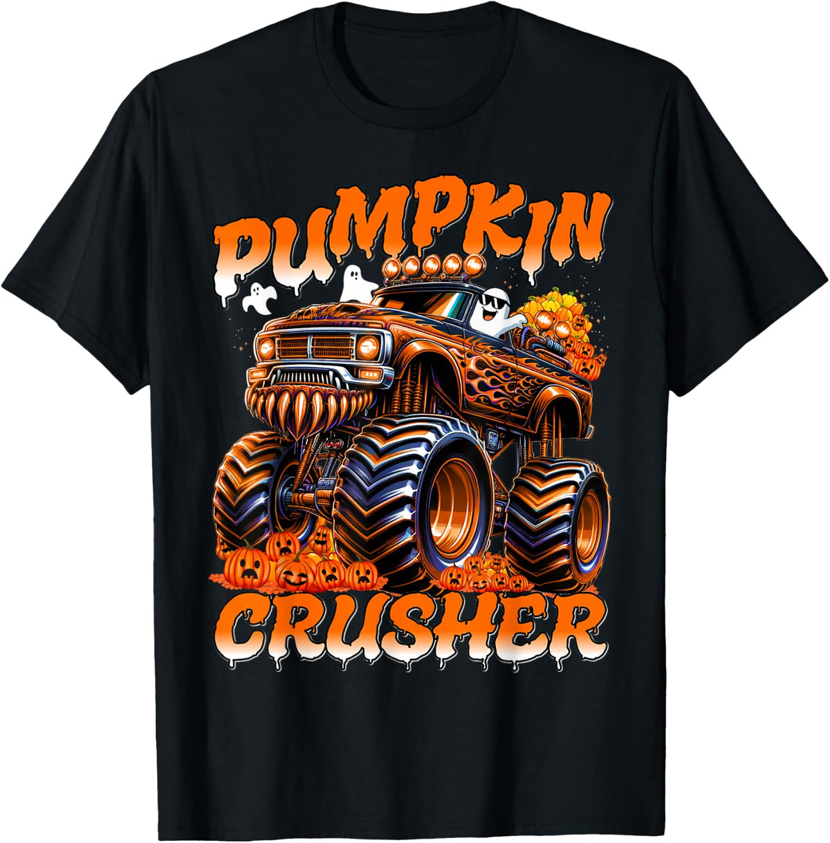Pumpkin Crusher Monster Truck Ghosts Halloween for Boys T-Shirt