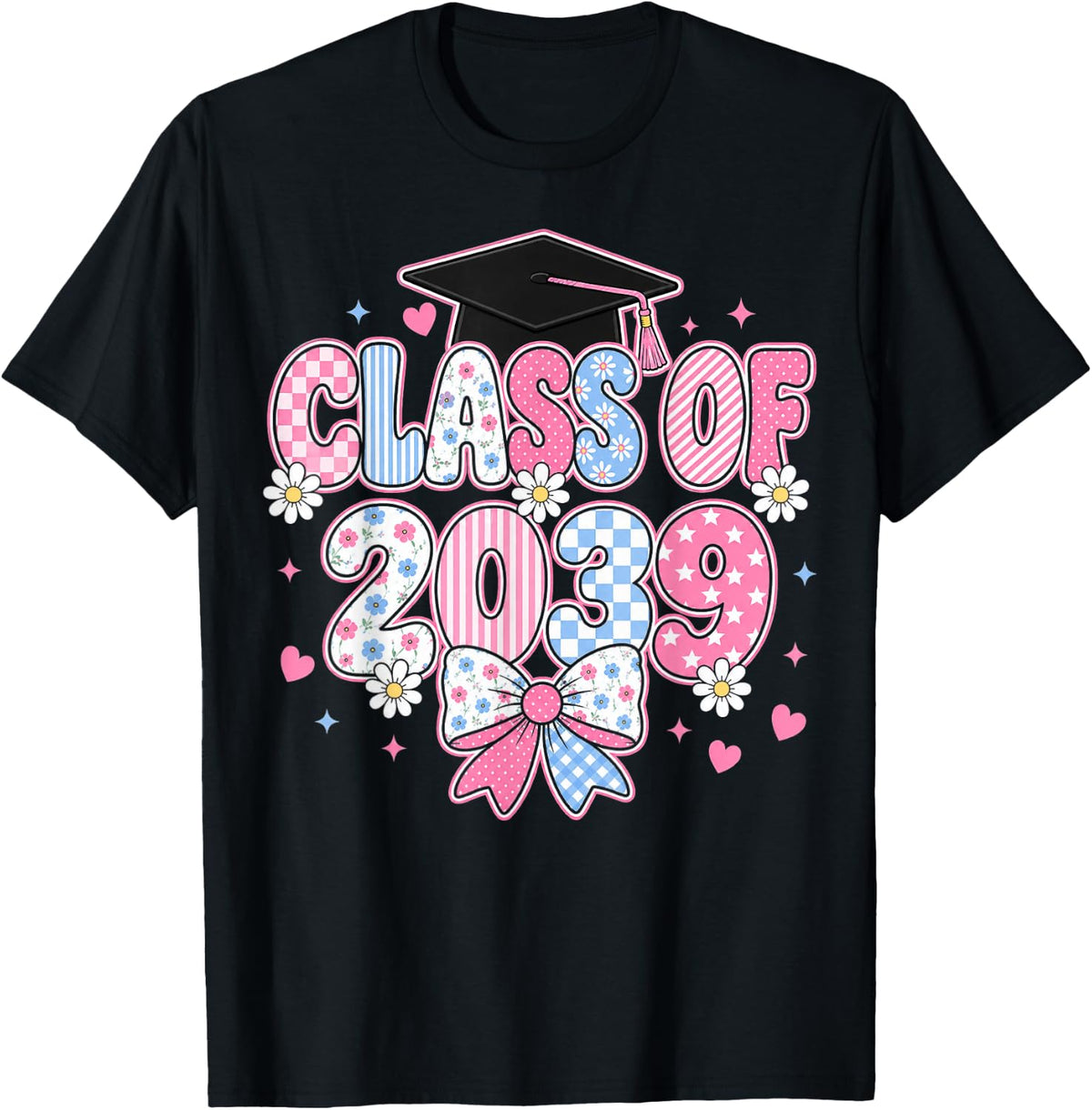 Class of 2039 Grow with Me Graduation Coquette Bow Girls T-Shirt