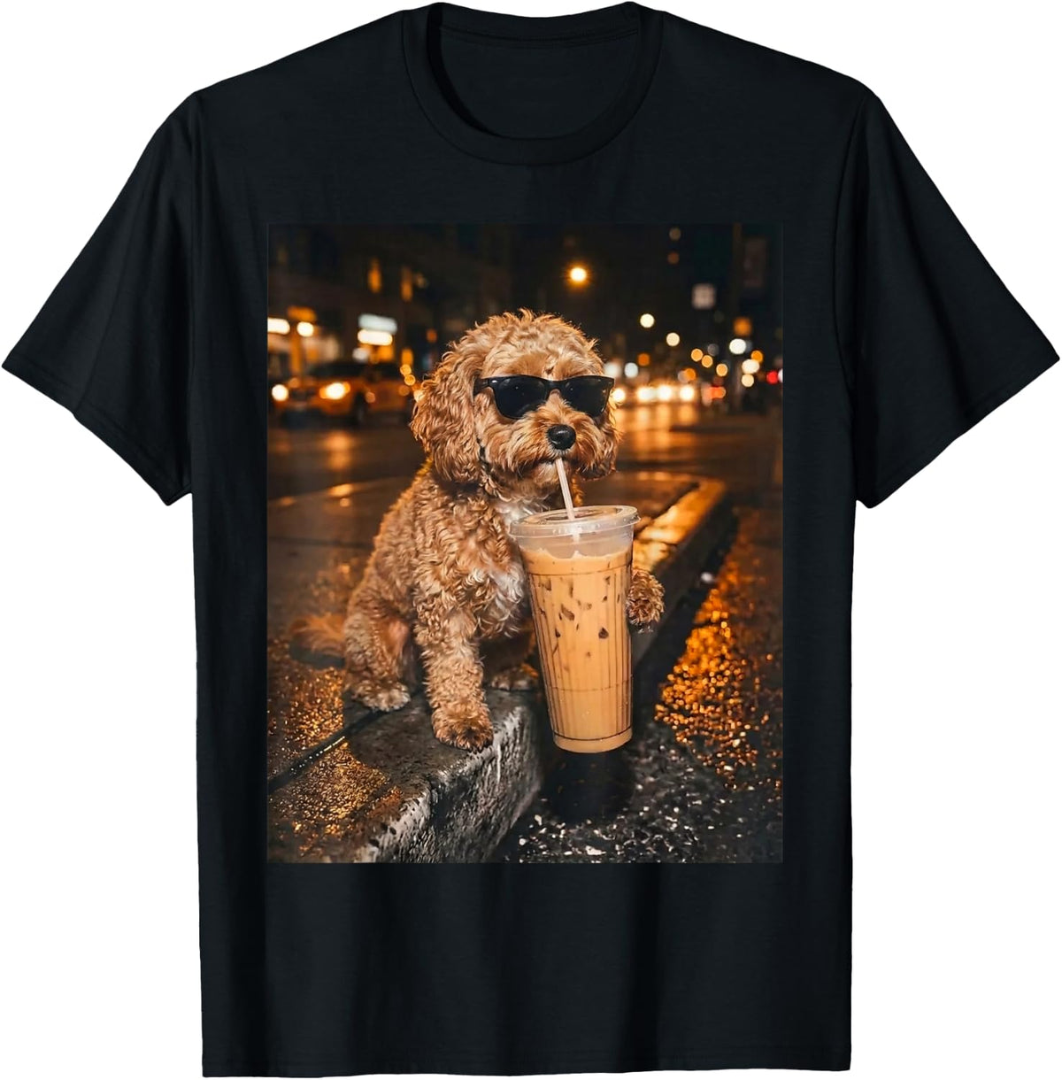 Cavapoo Drinking Iced Coffee Funny Dog Lover Animal Meme T-Shirt