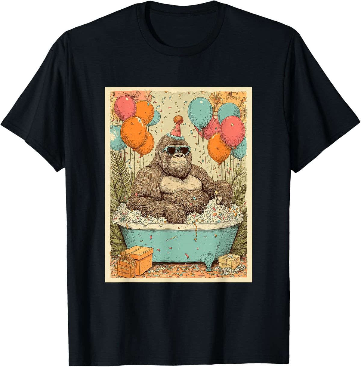 Gorilla Birthday Party Balloons Bathtub Art Print T-Shirt