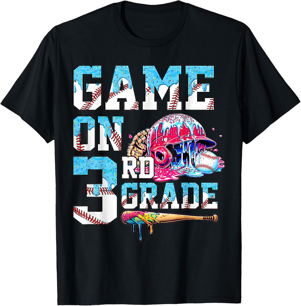 3rd Grade Back to School Baseball Drip Ice Cream Game On T-Shirt