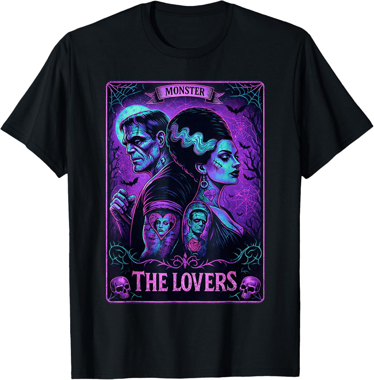 The Monster Frankenstein and Bride The Lovers Tarot Card T-Shirt