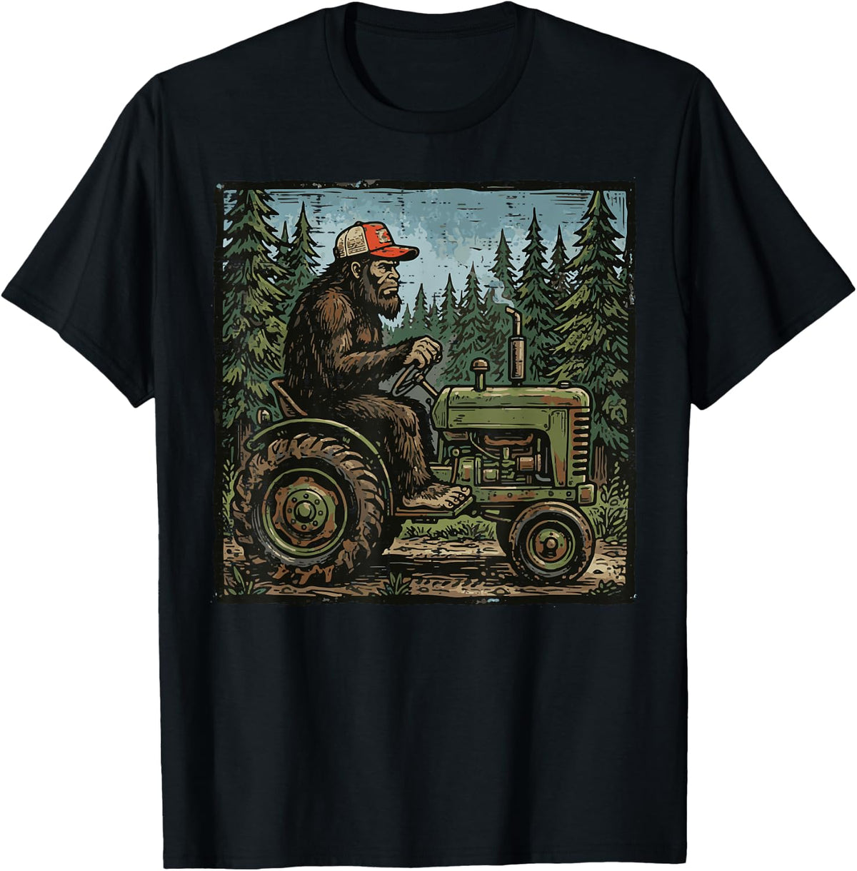 Bigfoot Sasquatch Tractor Funny Farm Farmer Men Women Kids T-Shirt