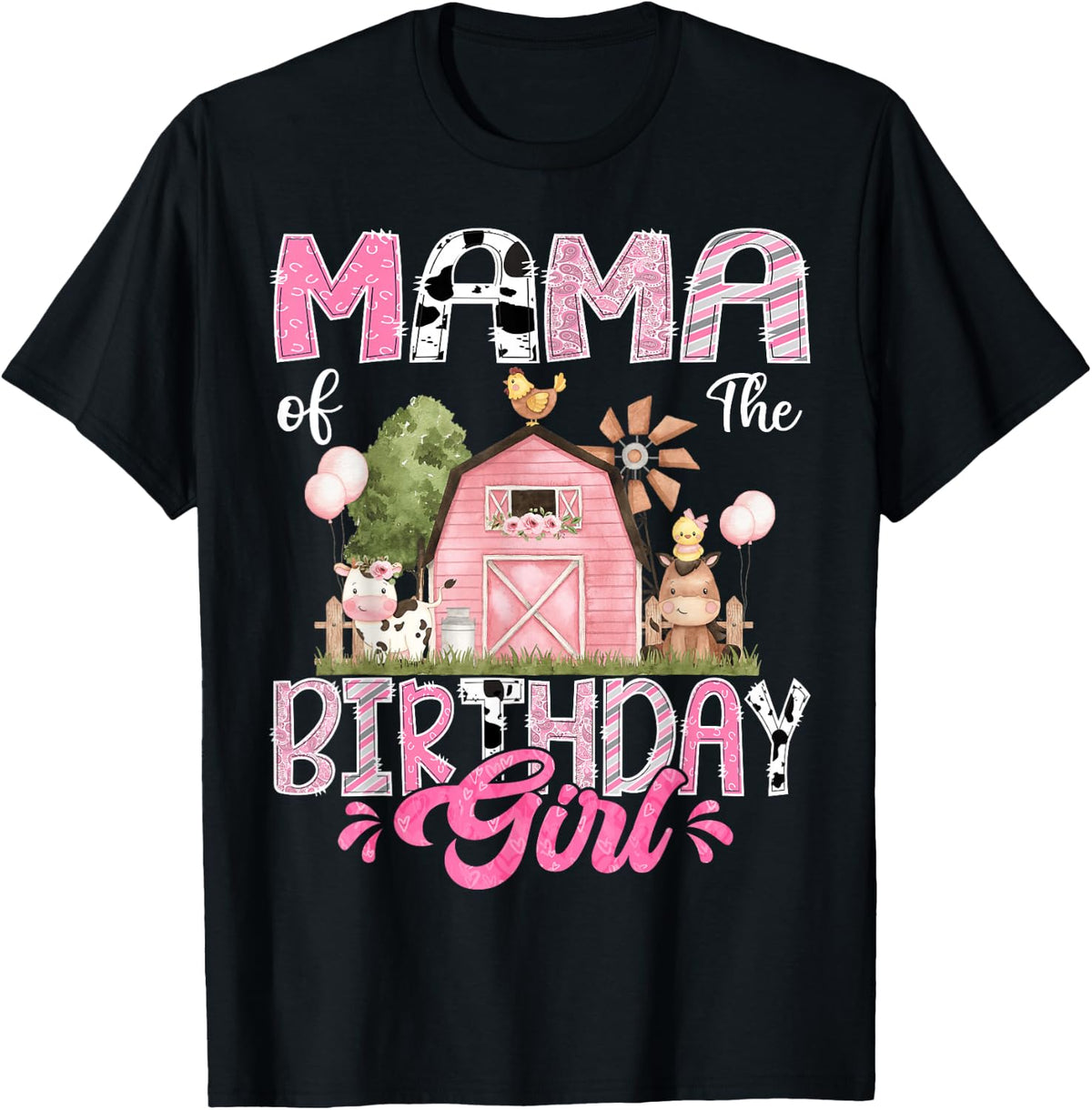 Mama Of The Birthday Girl 1St Birthday Pink Cow Farm T-Shirt