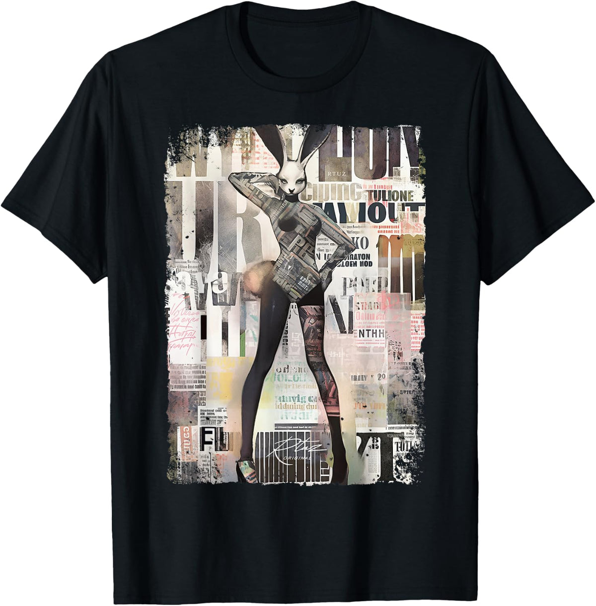 Magazine Cover Vintage Girl Bunny Collage Sexy Model Pin-Up T-Shirt