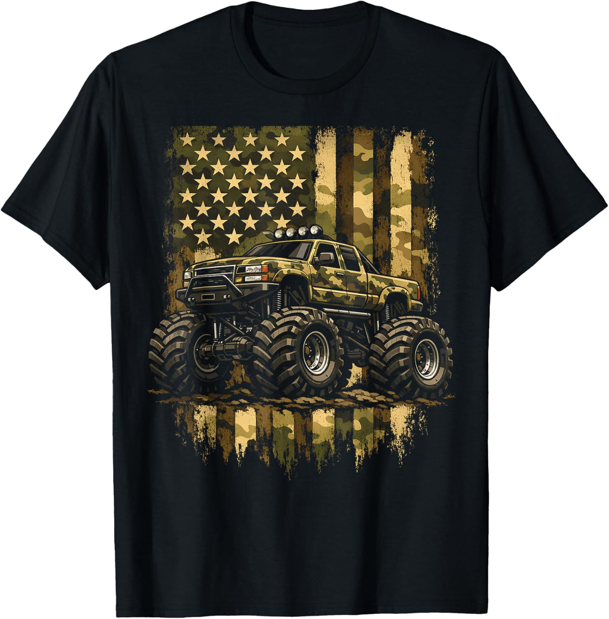 Retro Monster Trucks Vintage Monster Truck USA American Flag T-Shirt