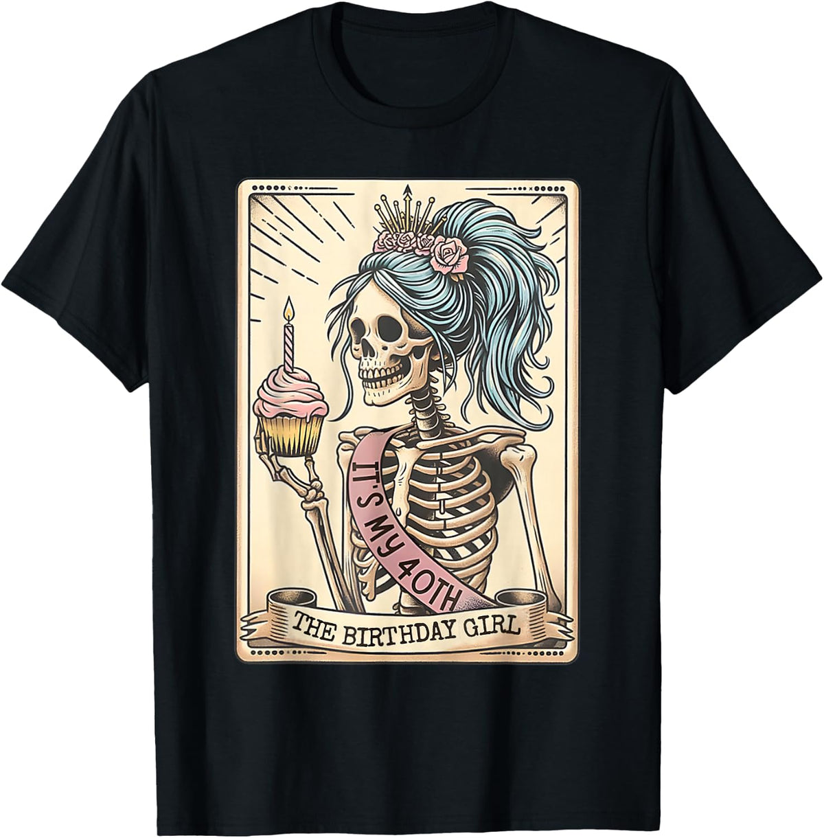 Funny 40th Birthday Skeleton Tarot Card Retro Gothic T-Shirt