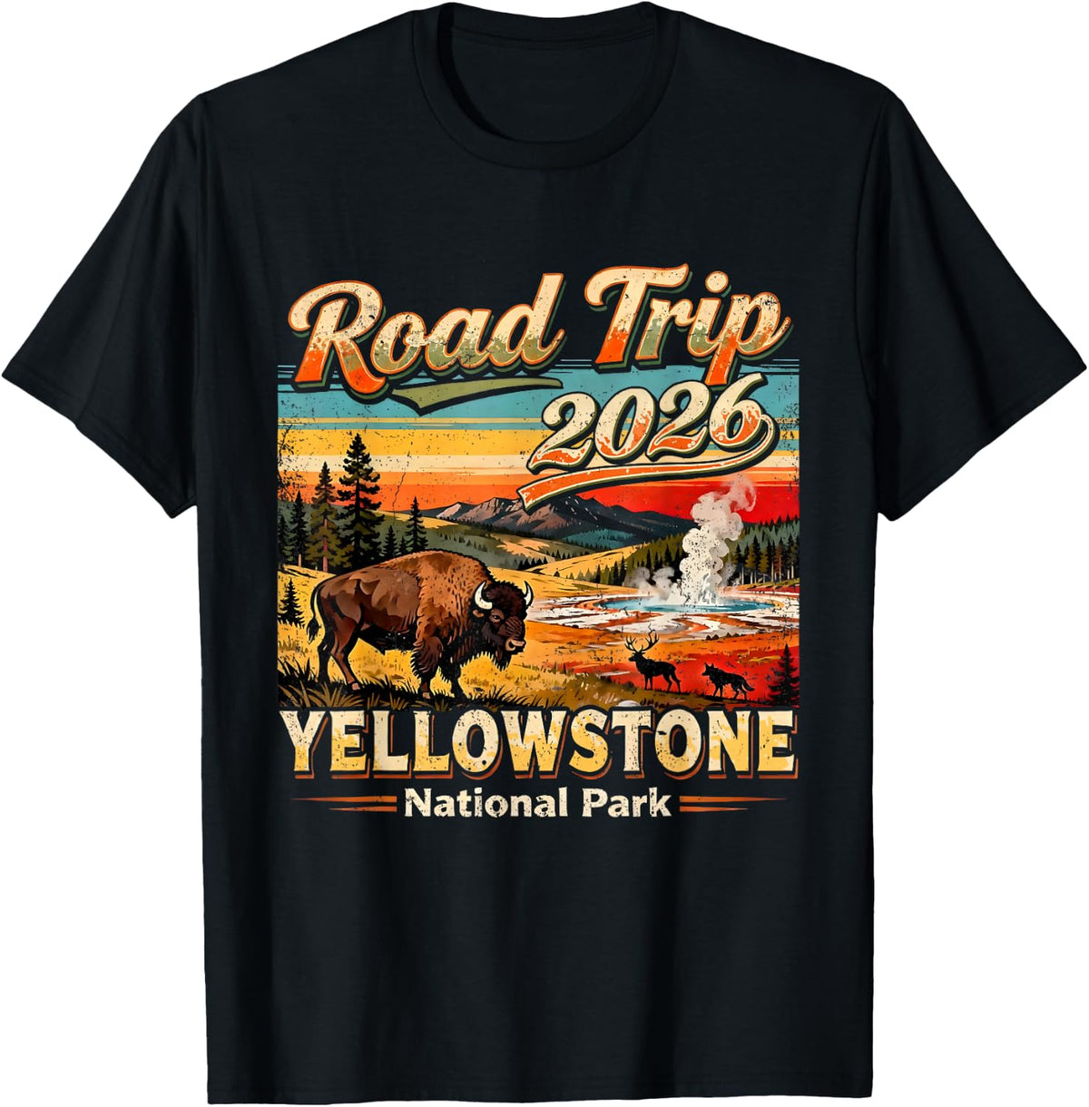 Vintage Road Trip 2026 Yellowstone National Park Wildlife T-Shirt