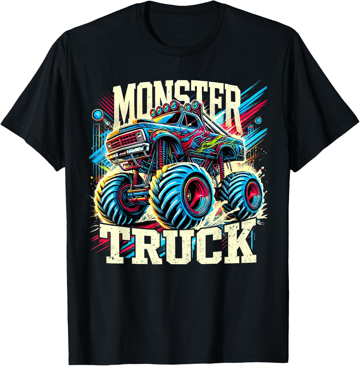 Monster Truck Retro Colorful Trucks Lover Toddler Teen Adult T-Shirt
