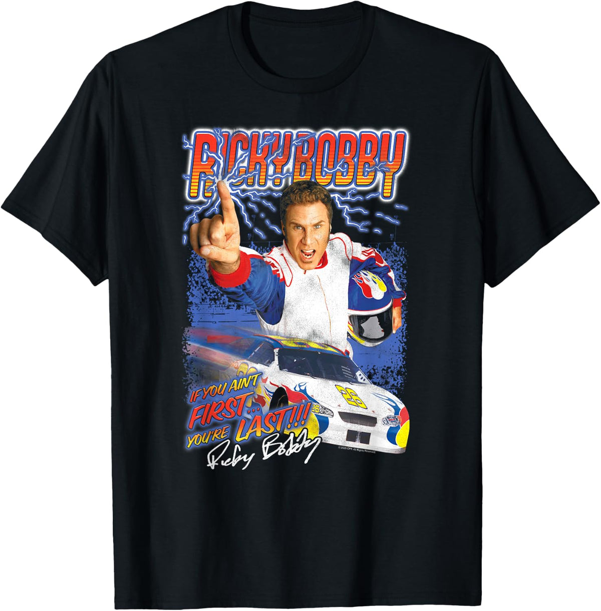 Talladega Nights Ricky Bobby Retro Lightning Collage Movie T-Shirt