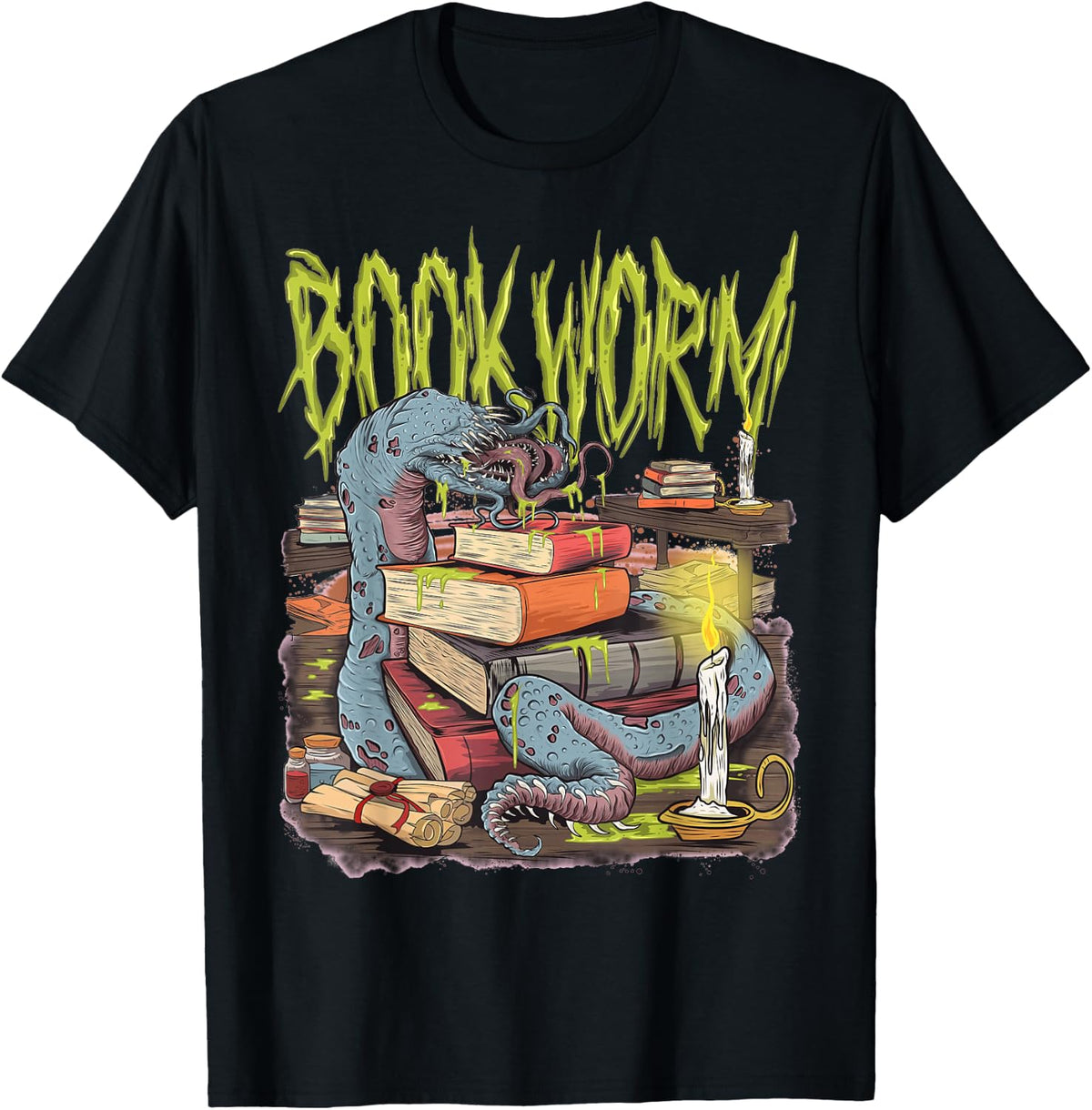 Graphic Book Worm Monster Funny Horror Reading Book Lover T-Shirt