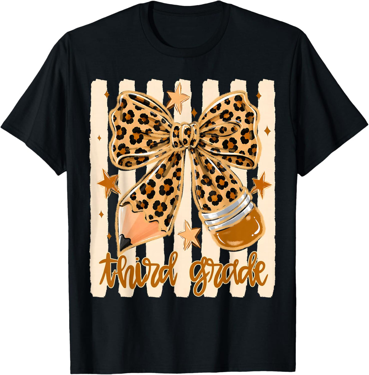 Leopard 3rd Grade Bow Floral Back to School Teachers Kids T-Shirt