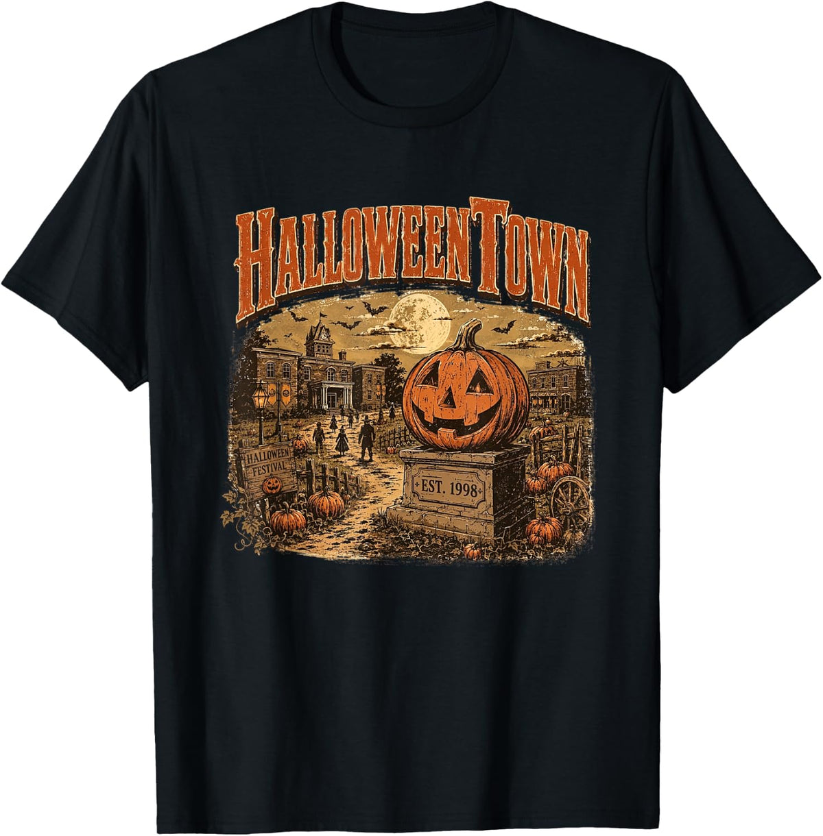 Vintage Halloween Town Men Women Kids Spooky Graphic T-Shirt