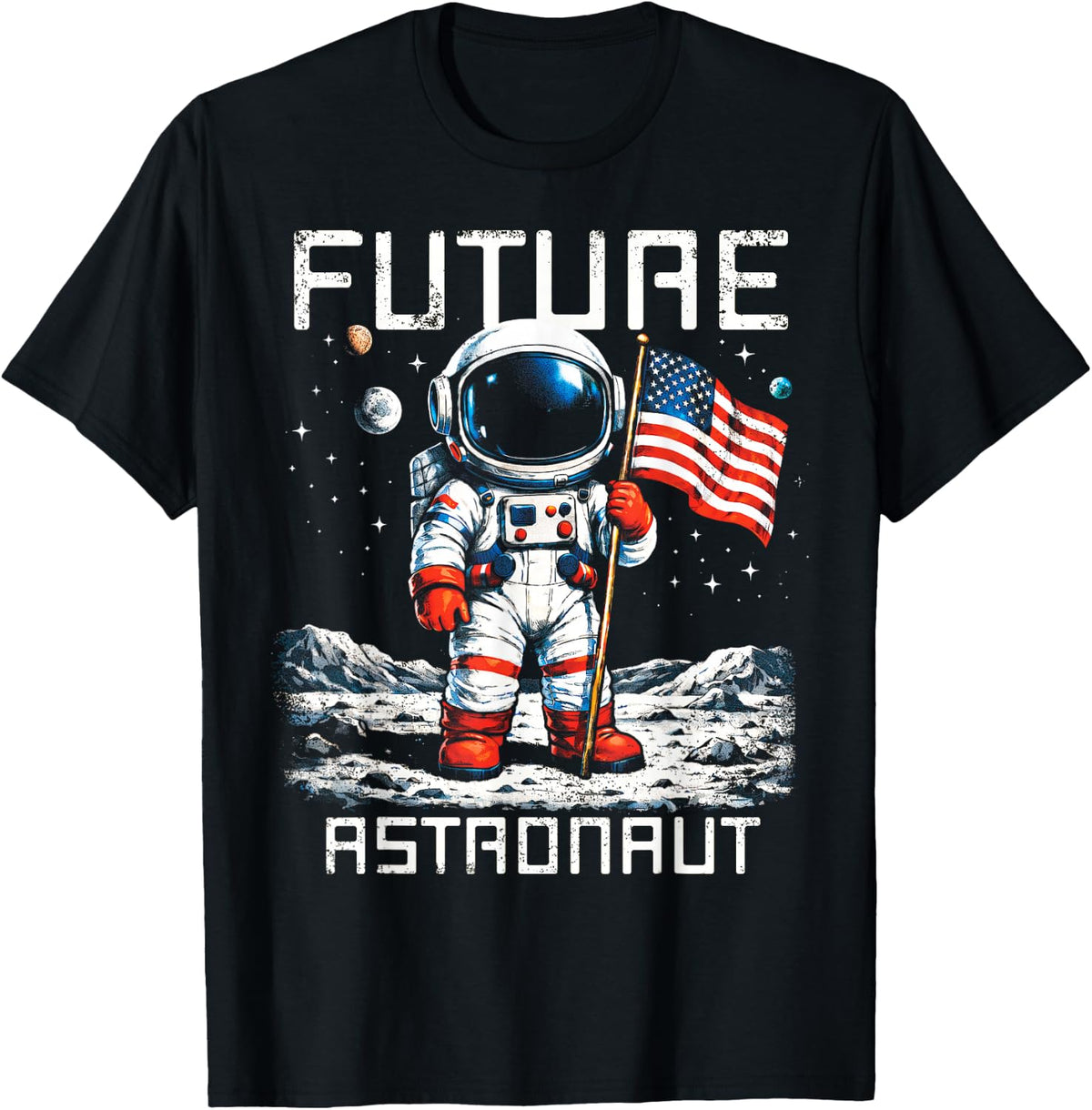 Future Astronaut On The Moon Astronomy Outer Space USA Flag T-Shirt