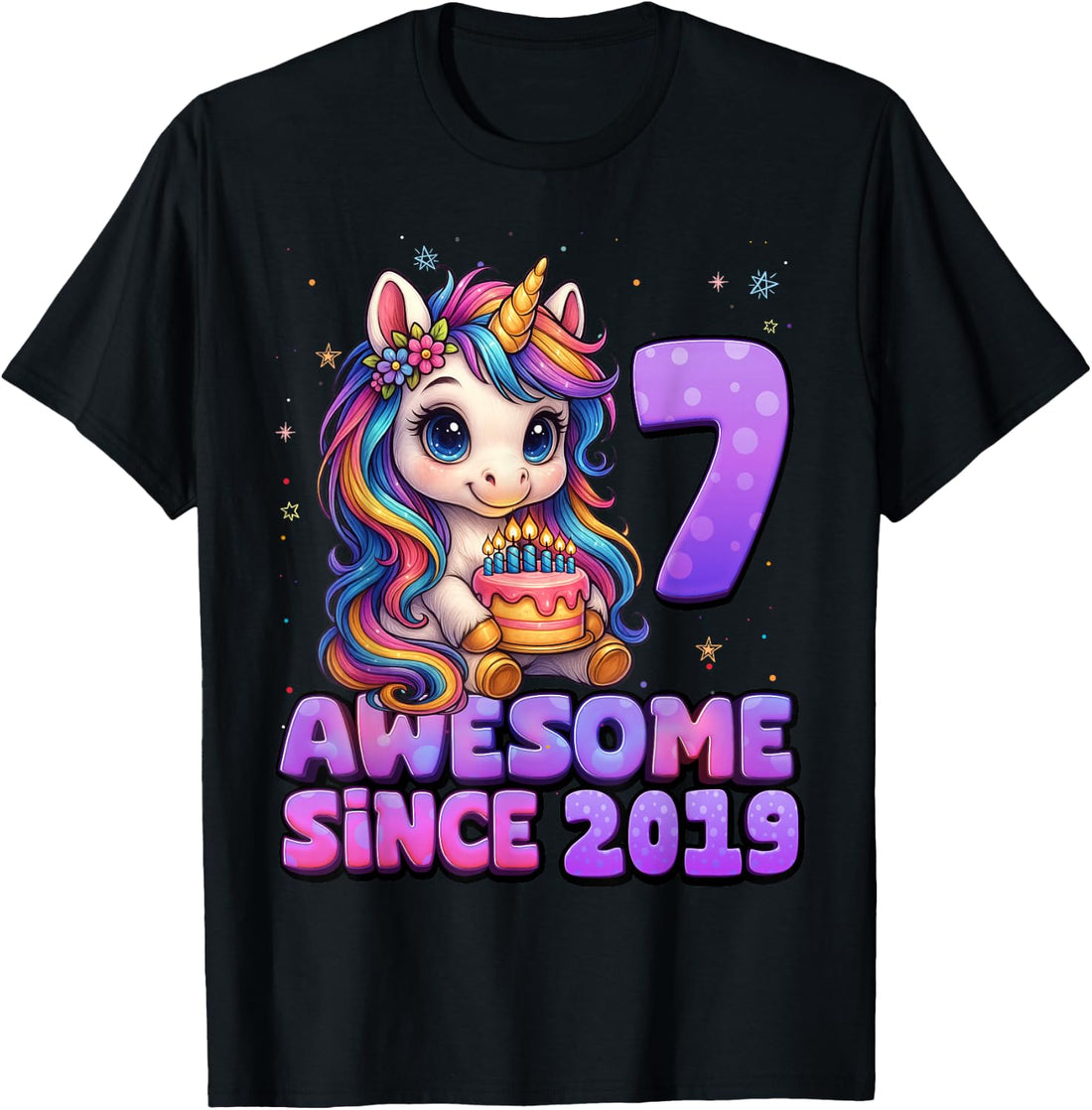 7 Year Old Girl Awesome Since 2019 Unicorn 7th Birthday Girl T-Shirt