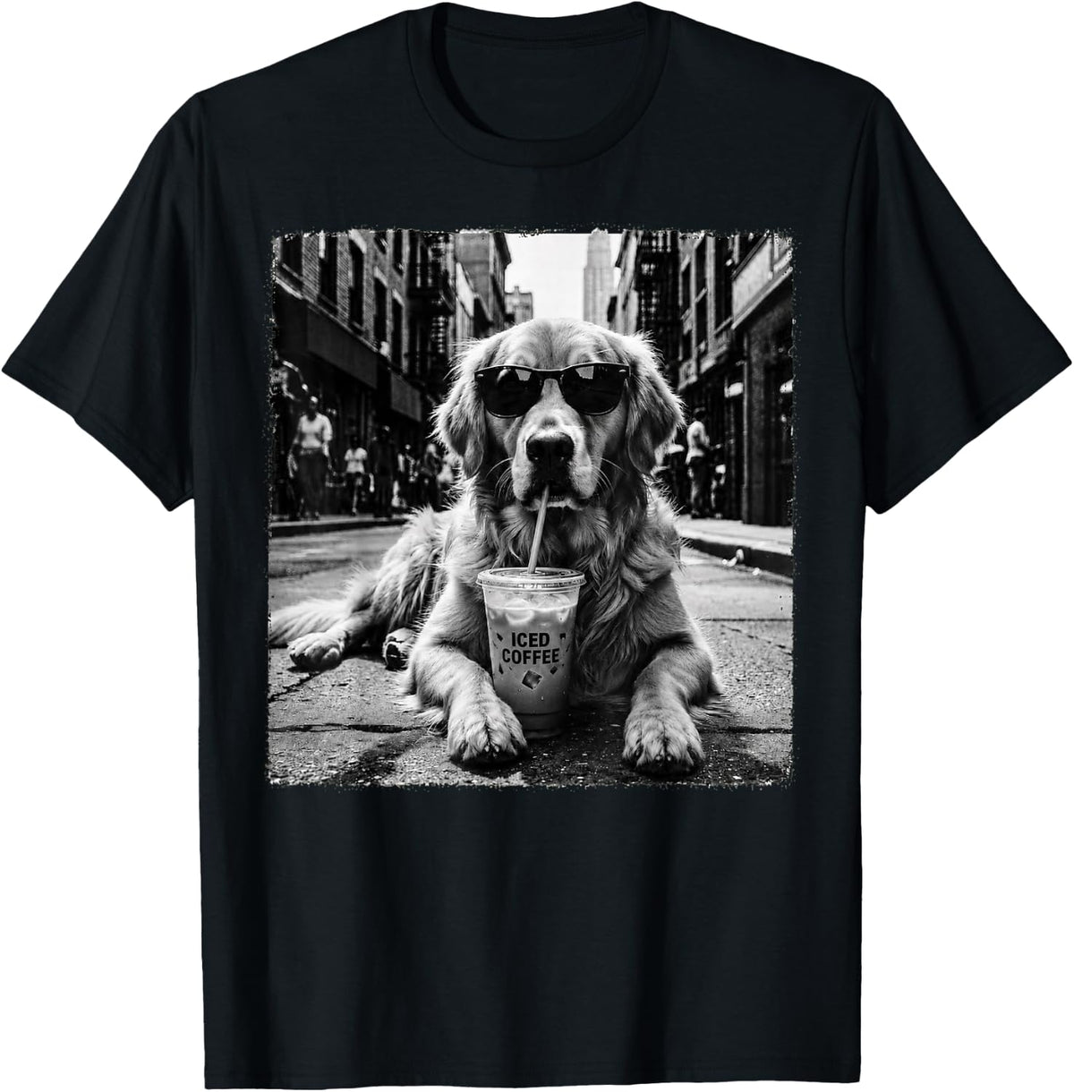Golden Retriever Drinking Iced Milk Coffee Dog Lover Art T-Shirt