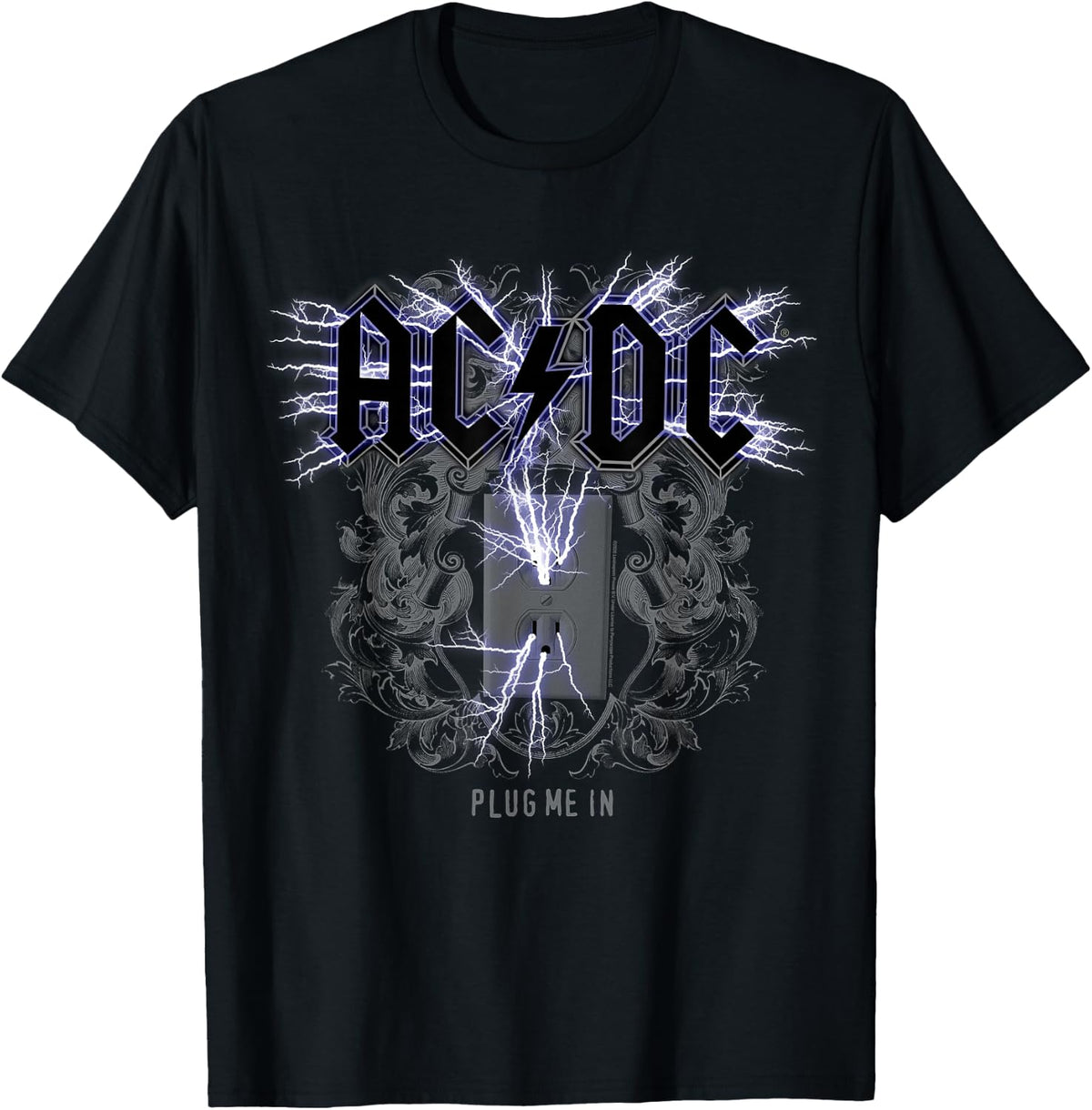 Official AC/DC Plug Me in Artwork ACDC Rock T-Shirt