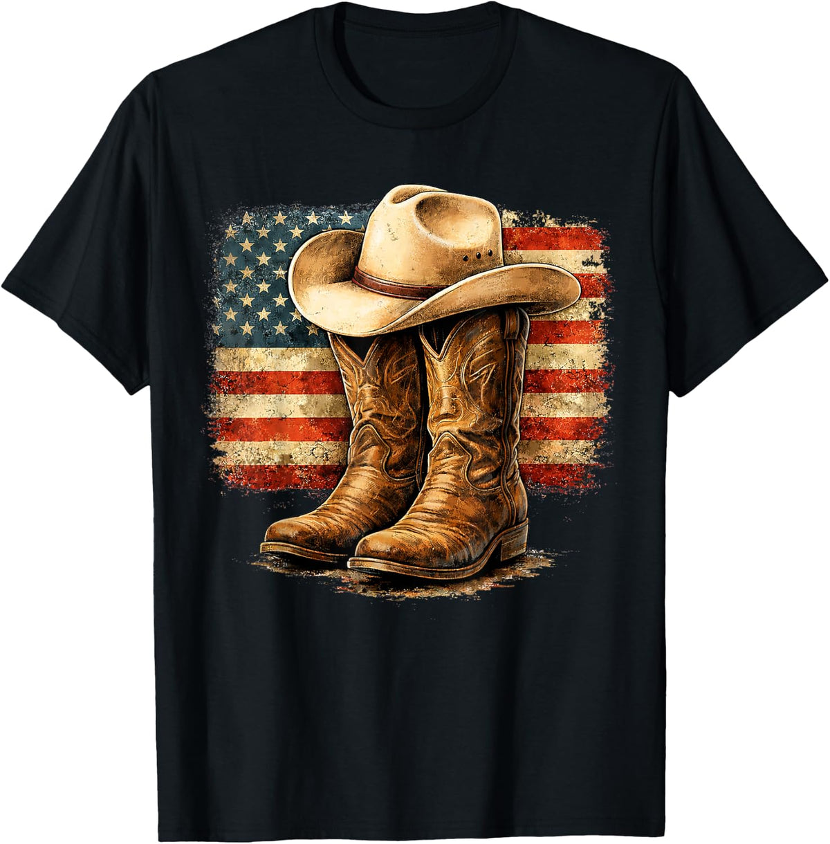 Vintage Cowboy Boots Hat Western Rodeo Americana Design T-Shirt