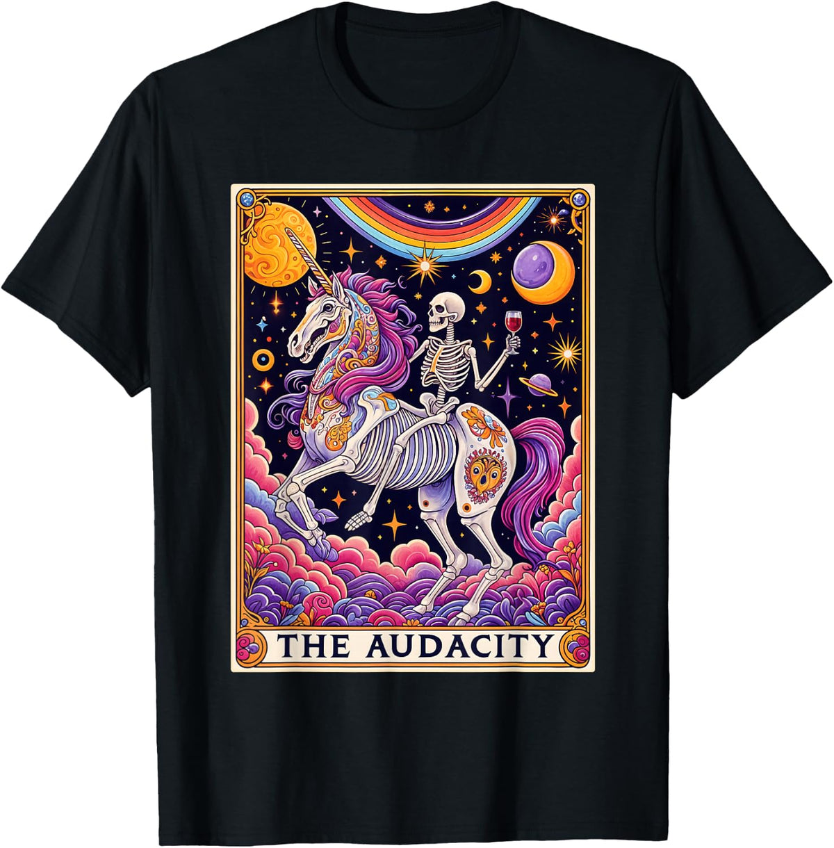The Audacity Tarot Card Shirt Rainbow Skeleton Unicorn Lover T-Shirt