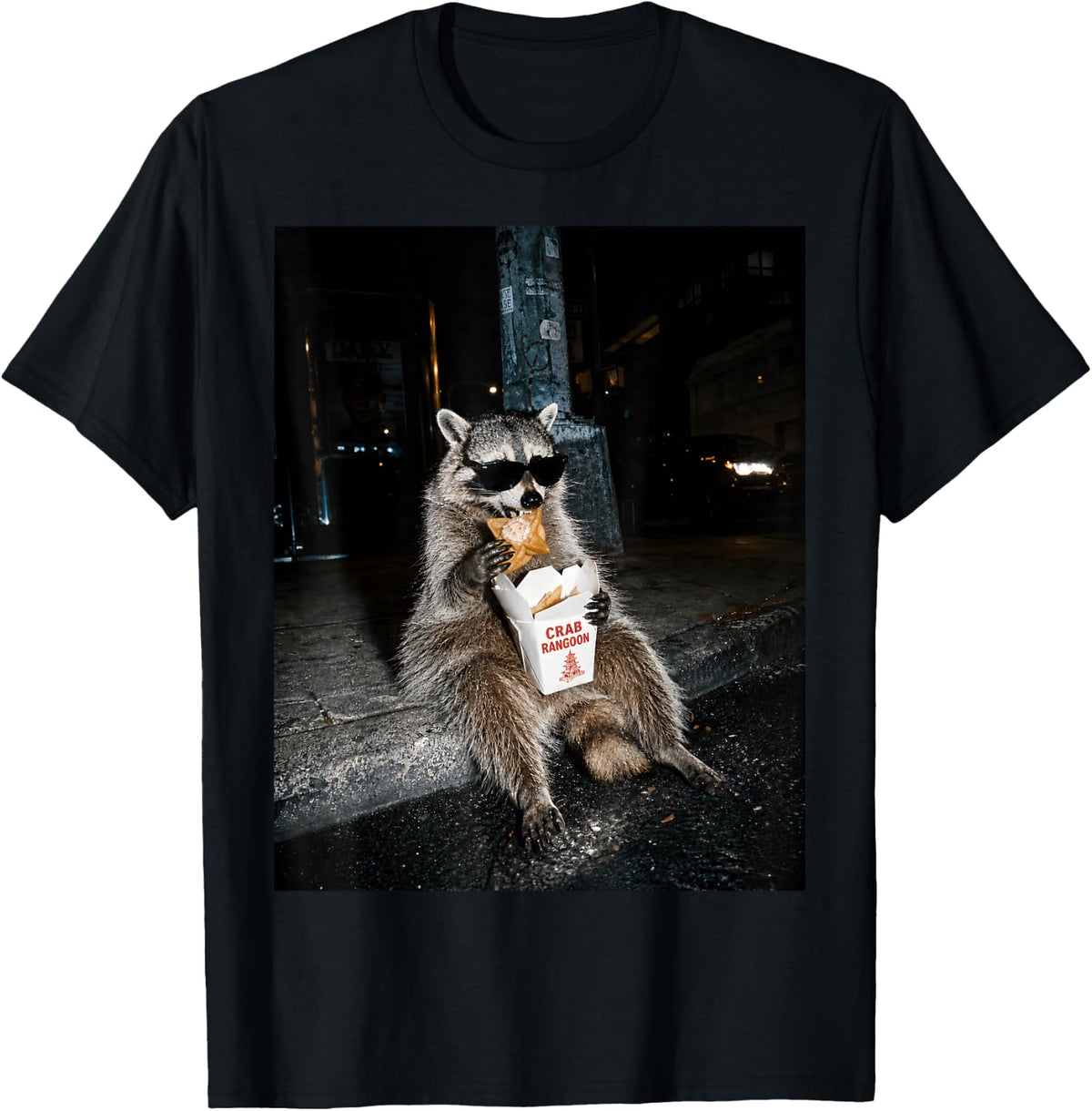 Funny Raccoon Eating Crab Rangoon On The Street Feral Women T-Shirt