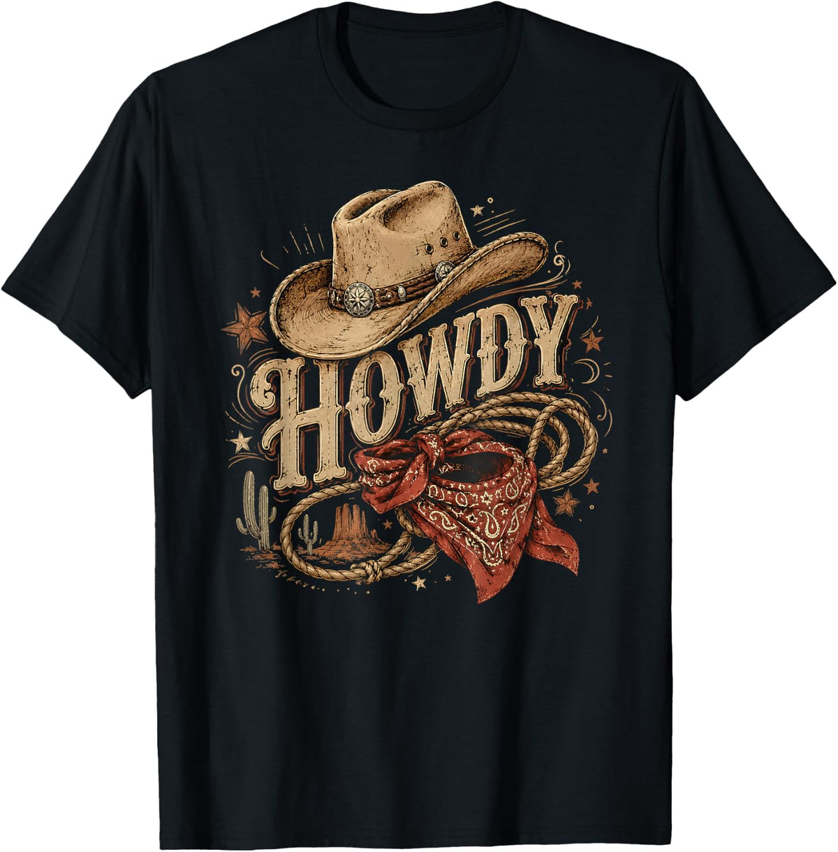 Western Howdy Cowboy Hat Bandana Rodeo Men Women Kid T-Shirt