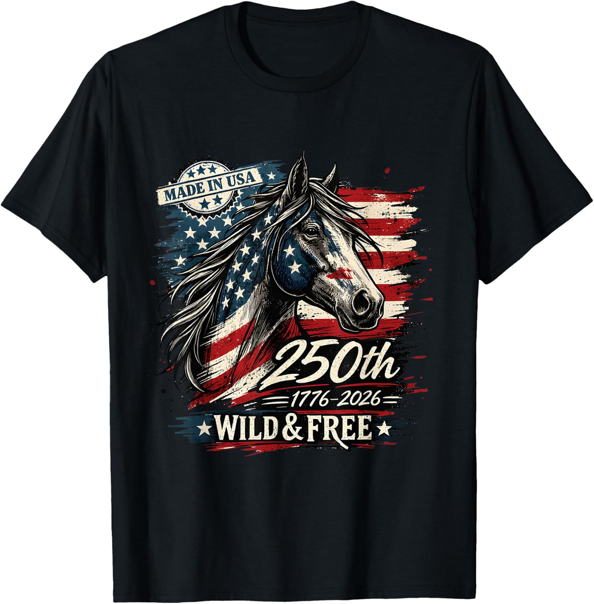America 250th Horse USA Flag Independence 1776-2026 Western T-Shirt