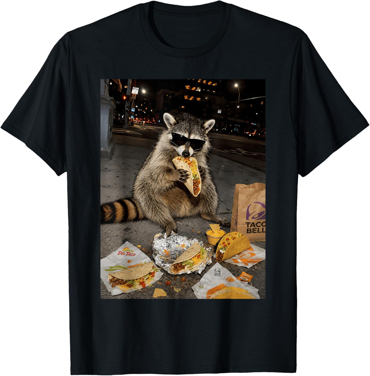 Funny Raccoon Eating Taco Meme Men Women Kids T-Shirt