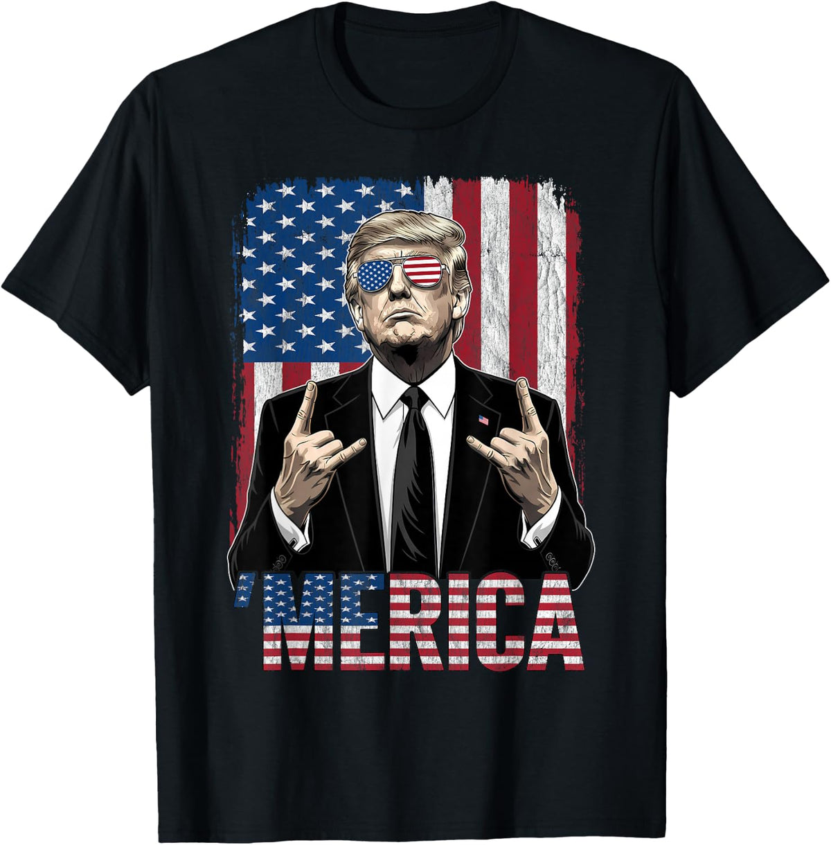 Merica Trump Shirt Funny Trump 4th of July American USA Flag T-Shirt