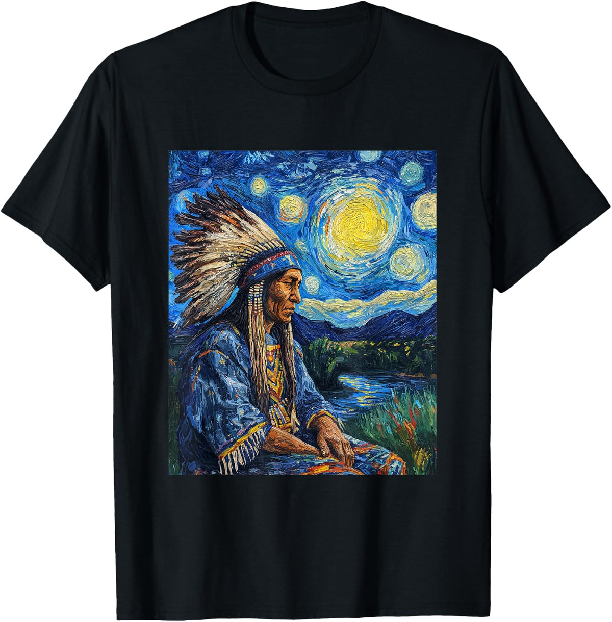 Native American Indian Day Van Gogh Style Starry Night T-Shirt