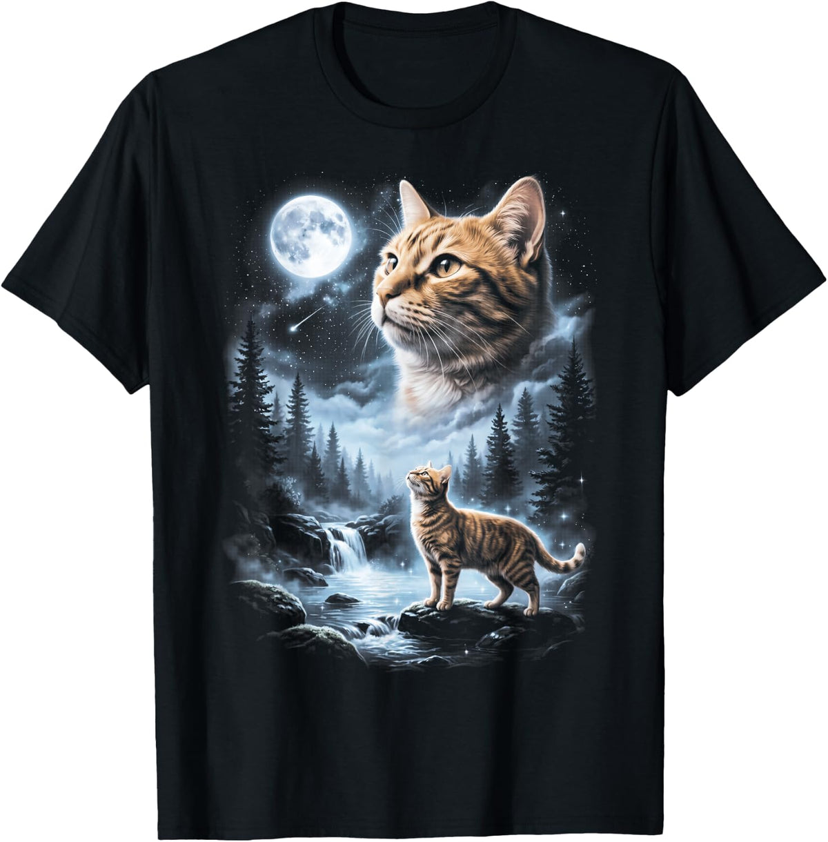 Orange Tabby Cat Howling at Moon 90's Retro T-Shirt