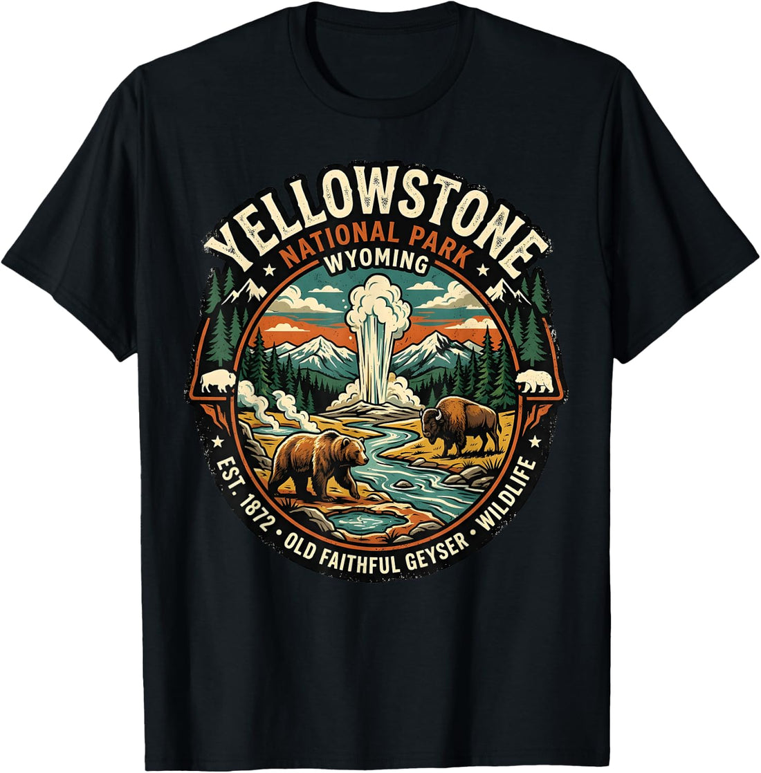 Yellowstone National Park Wyoming Old Faithful Geyser Badge T-Shirt